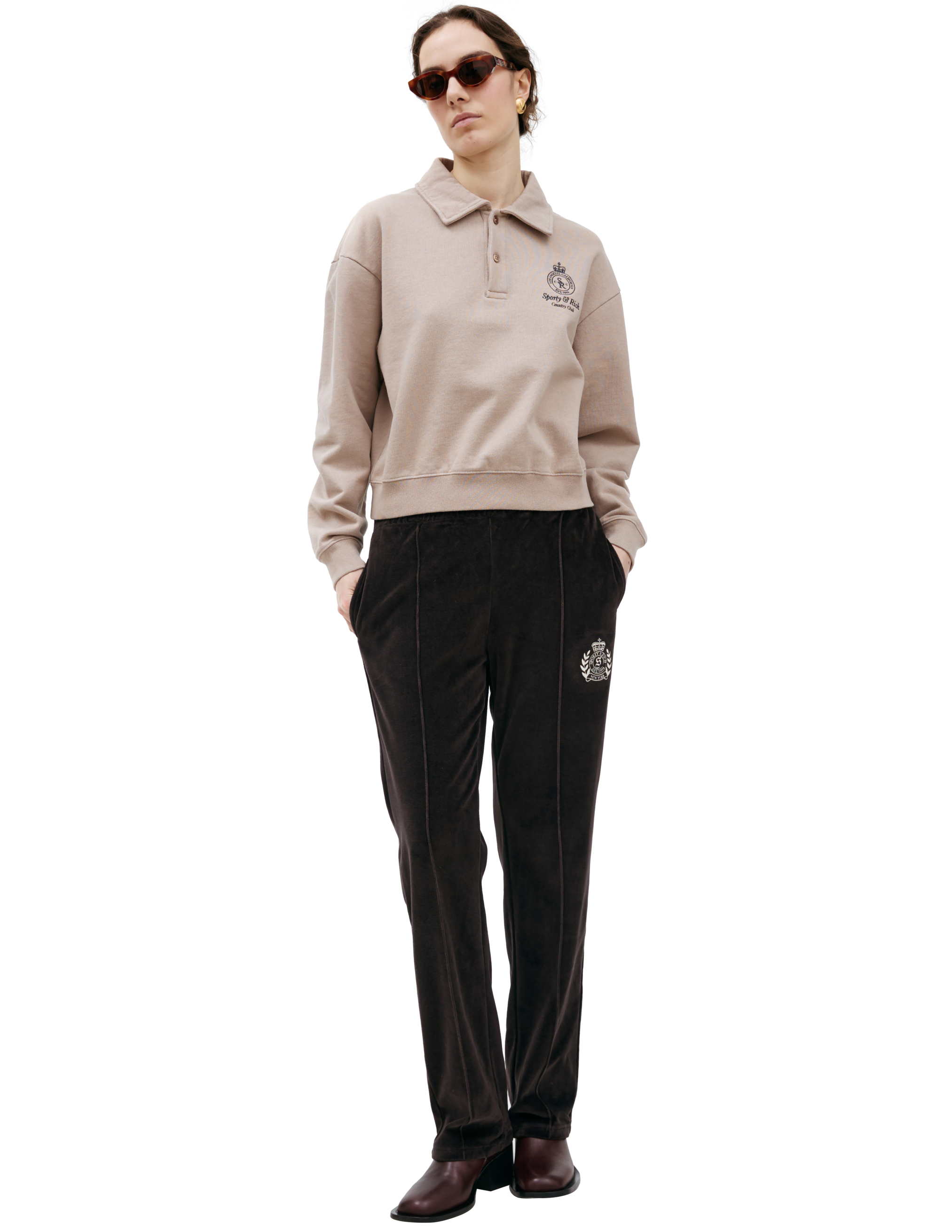 Бежевое поло с длинным рукавом SPORTY & RICH ST072512202BE05