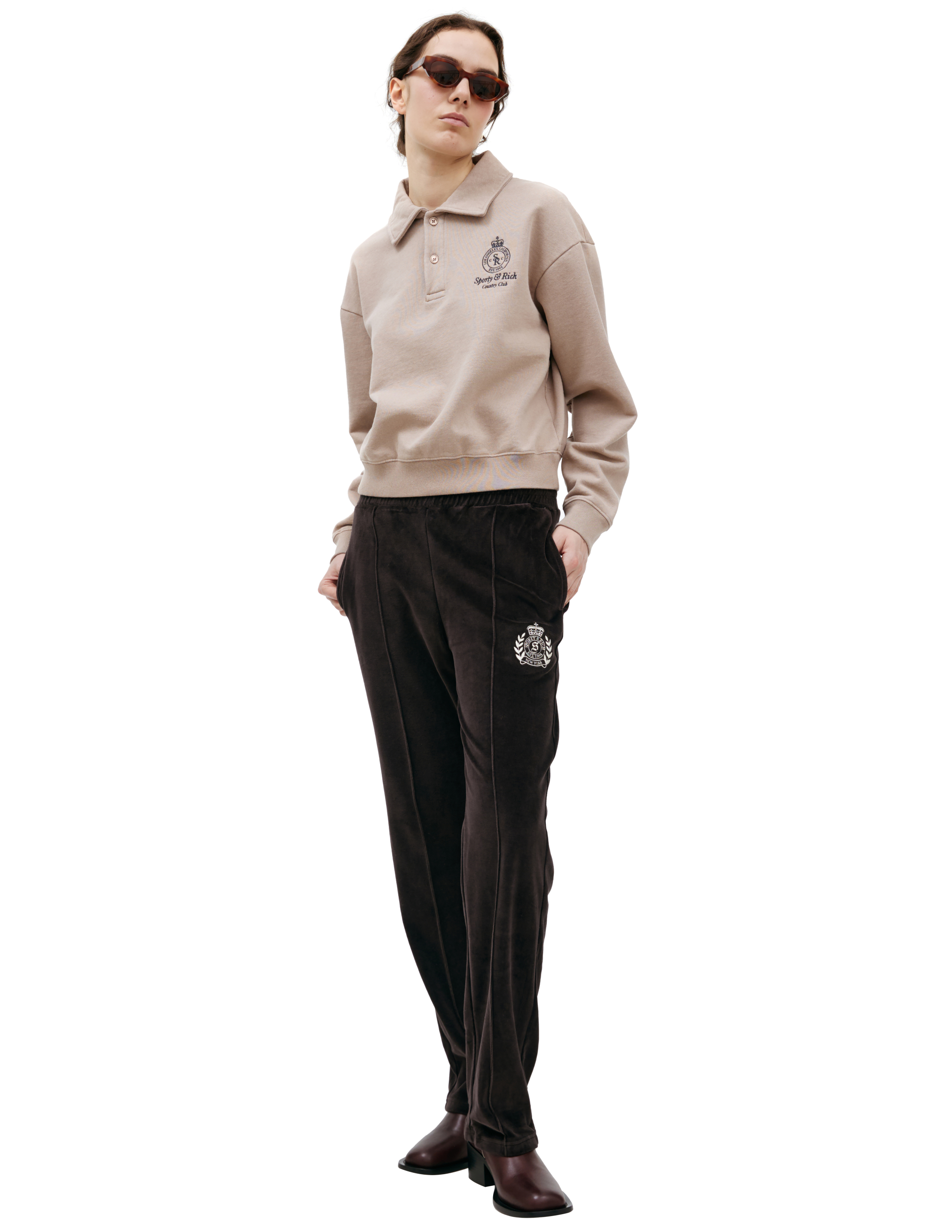 Велюровые брюки с логотипом SPORTY & RICH PA034512243BR03