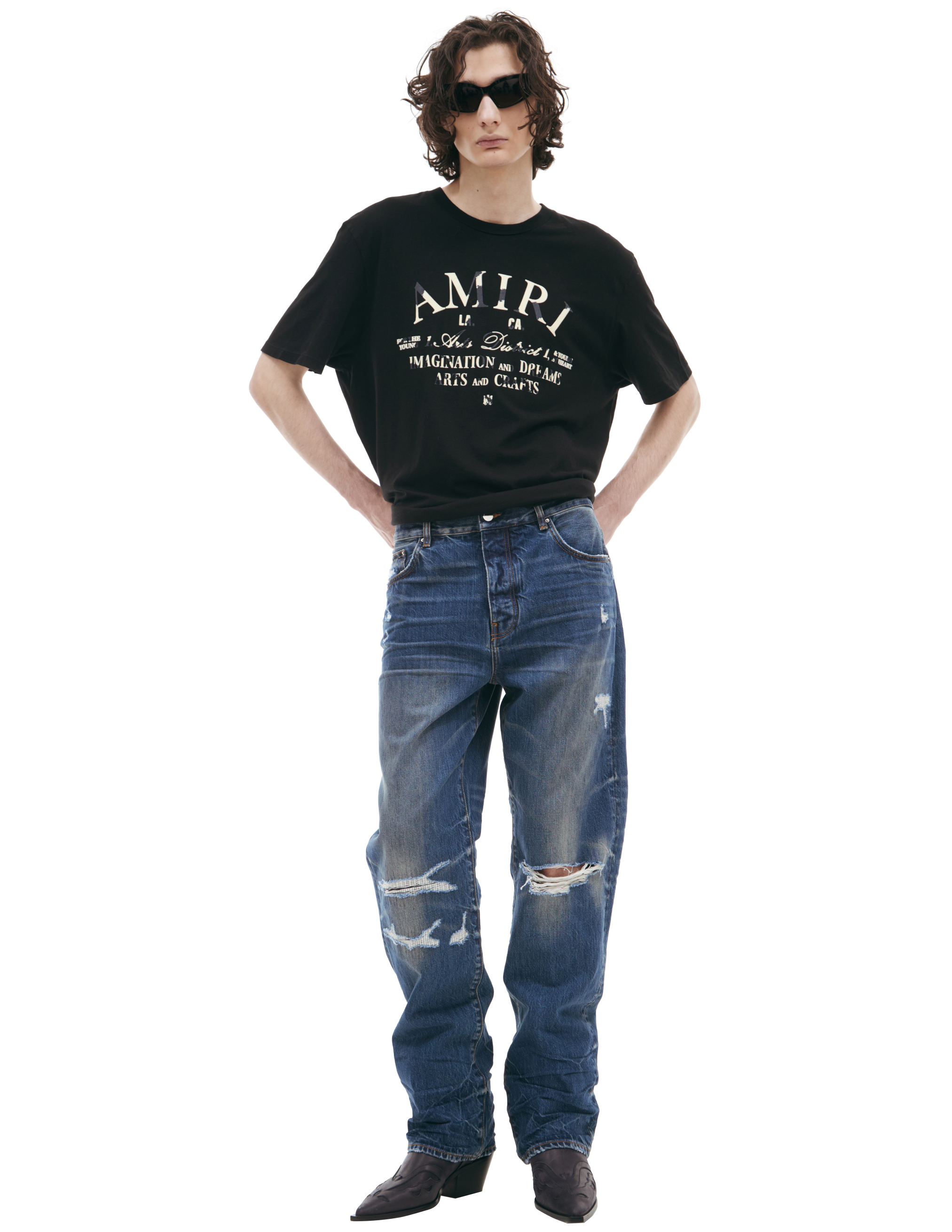 Синие джинсы с потертостями AMIRI AW23MDF003-523