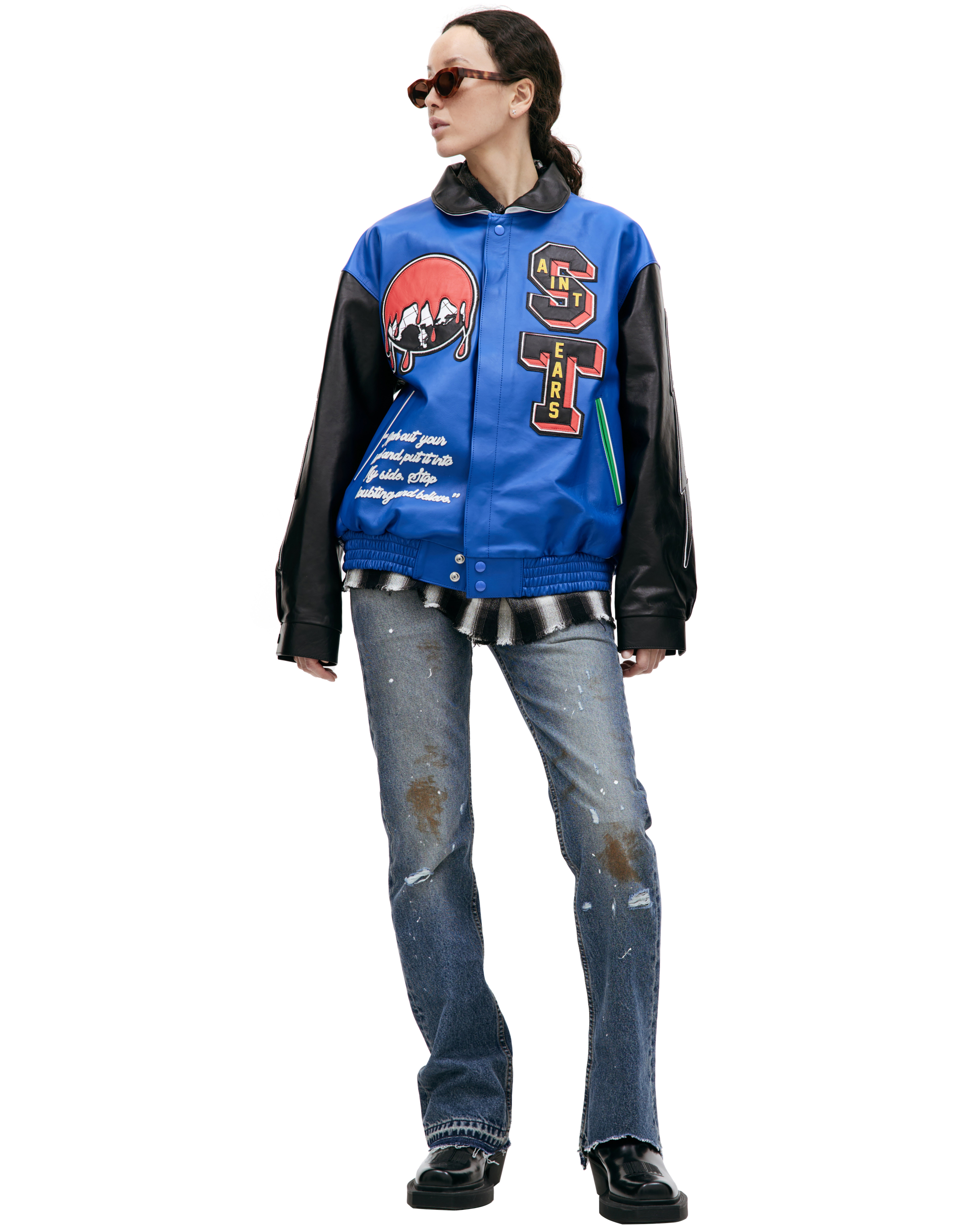 Кожаная куртка Saint Michael х DENIM TEARS с нашивками SM-A23-0000-C24