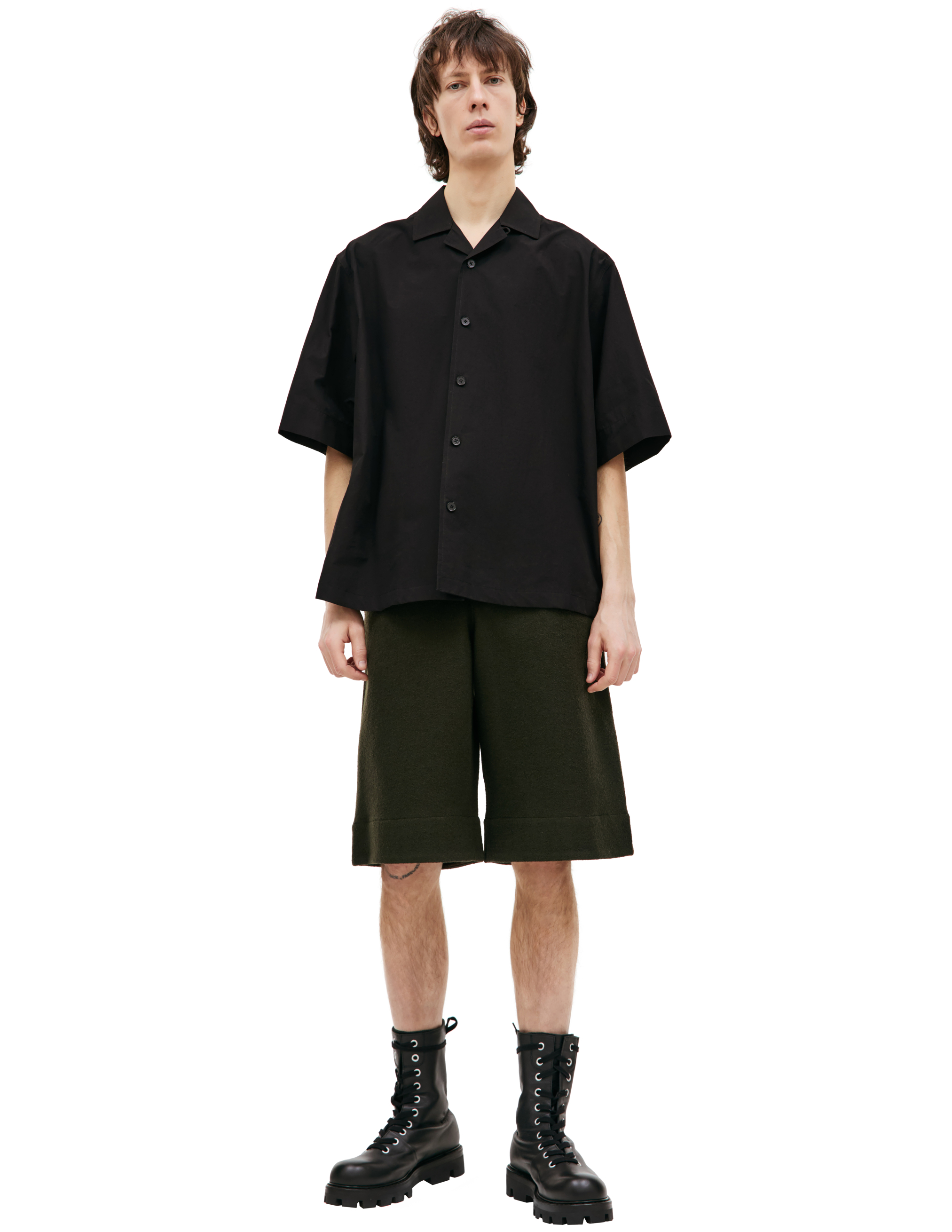 Хлопковая рубашка с коротким рукавом Jil Sander J47DL0145/J45127/001