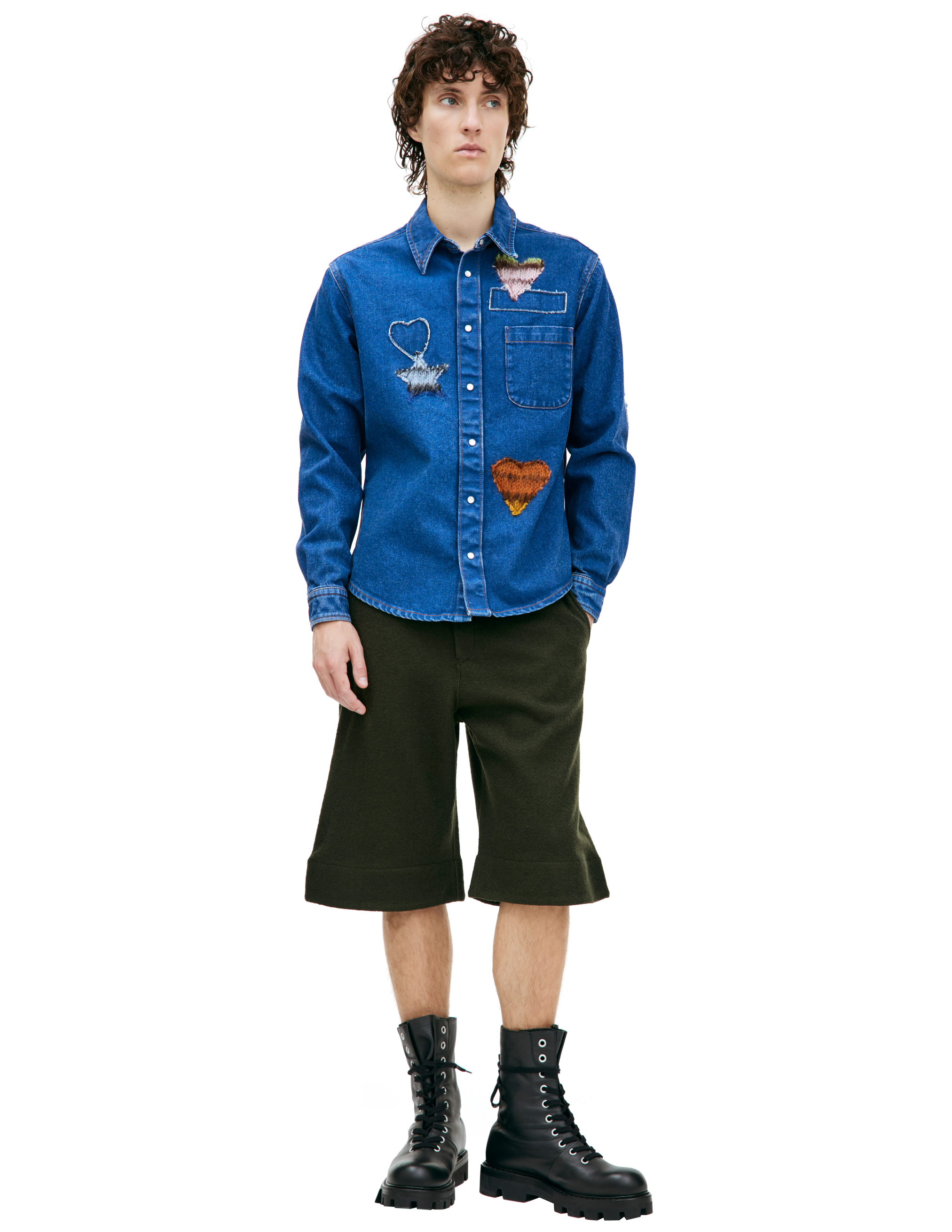 Джинсовая рубашка с нашивками Marni CUJU0015LX/USCU83/BDB60