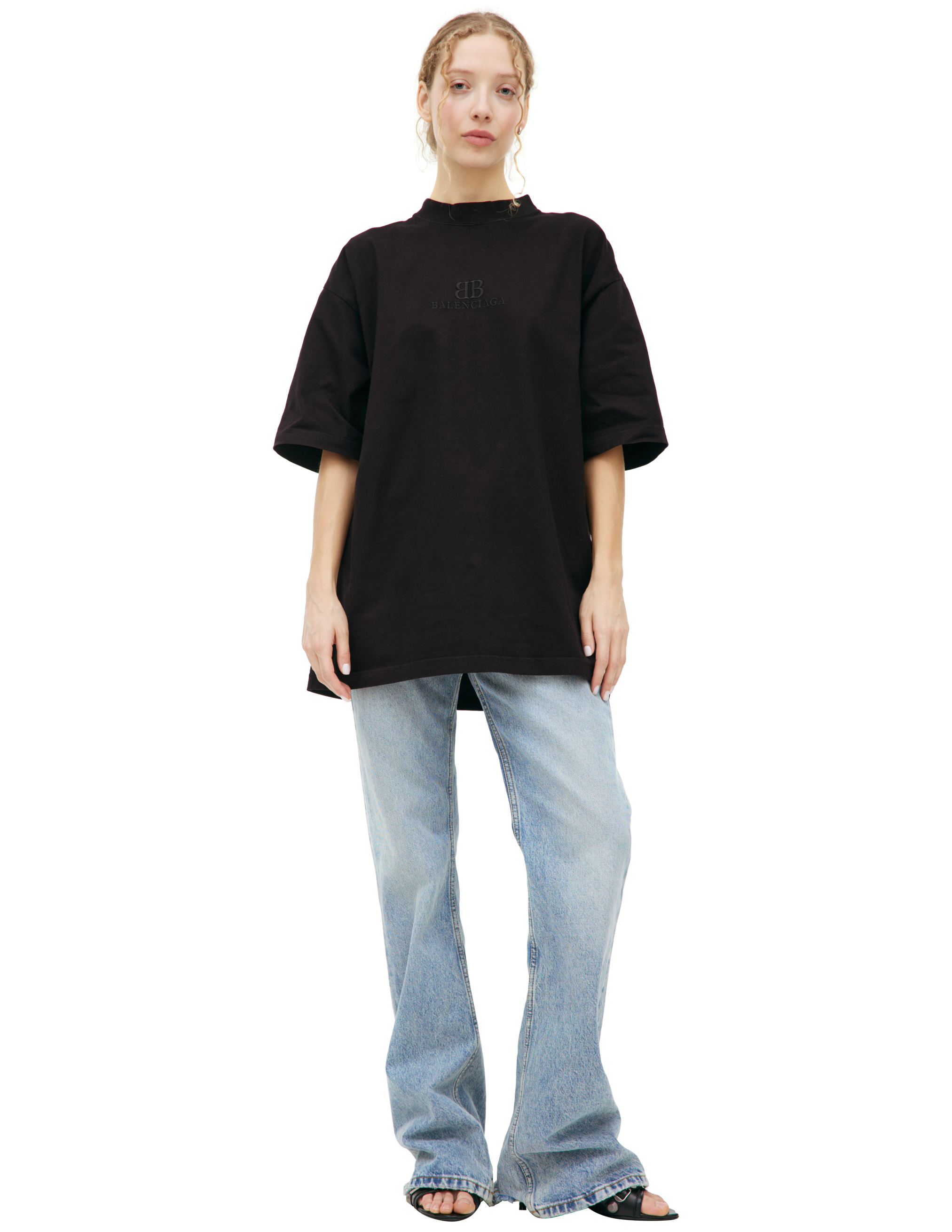 Футболка с вышитым логотипом Balenciaga 764235/TQVS8/2020