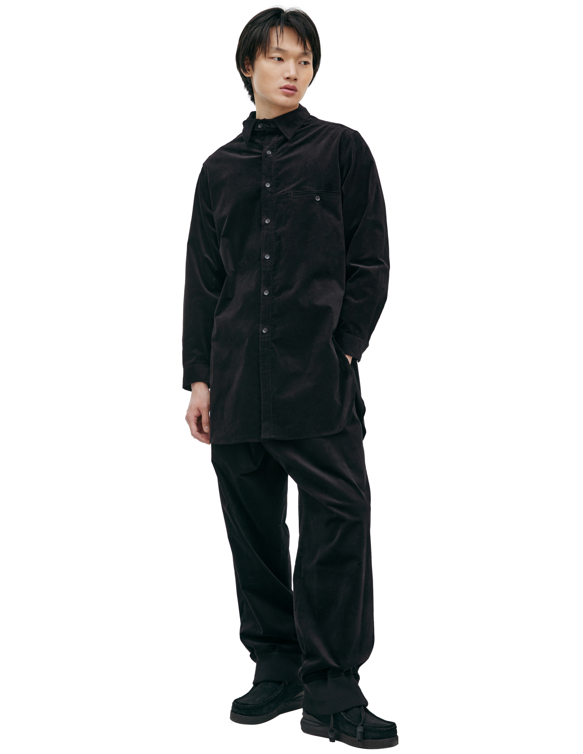 Черная рубашка из велюра Yohji Yamamoto HO-B73-056