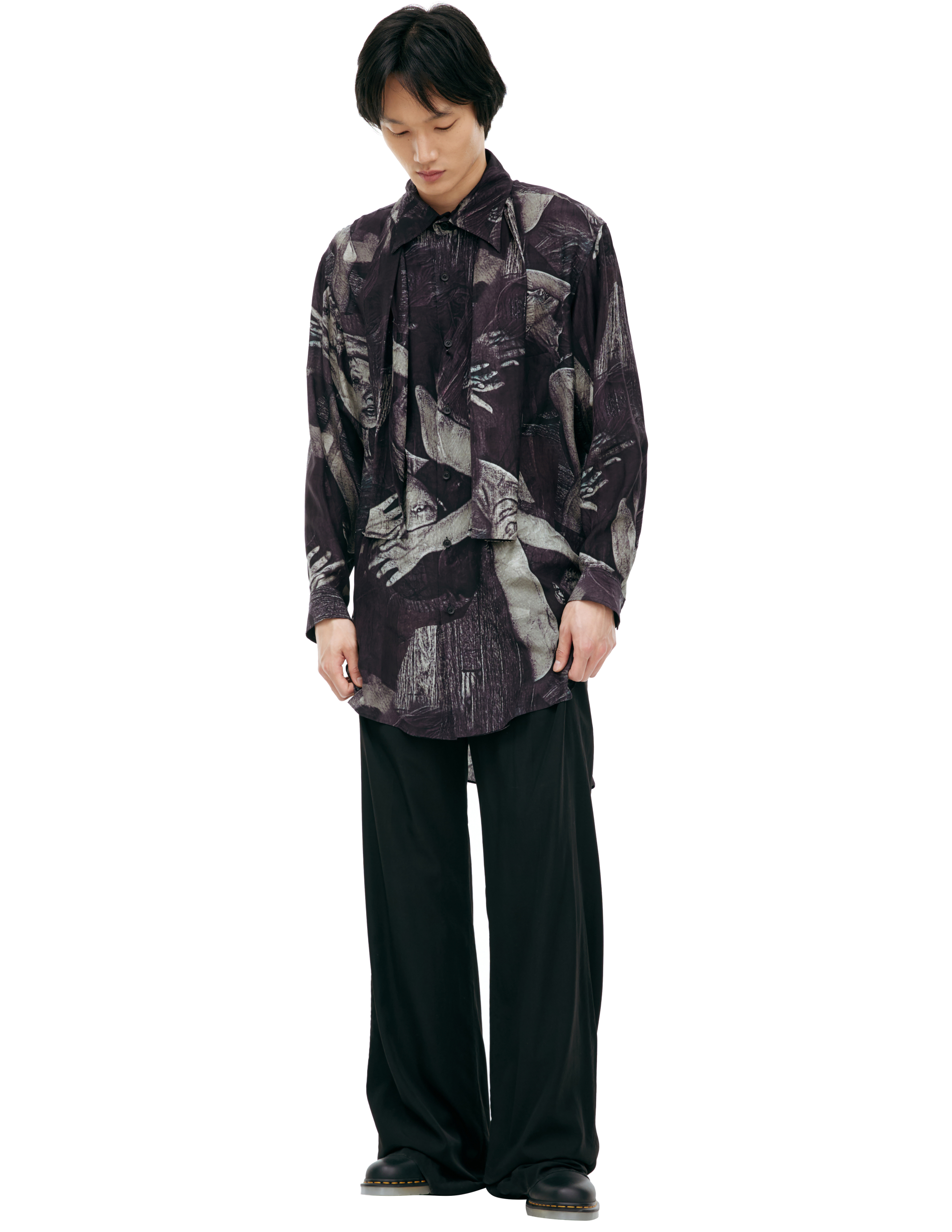 Шелковая рубашка с монопринтом Yohji Yamamoto HE-B56-404-1