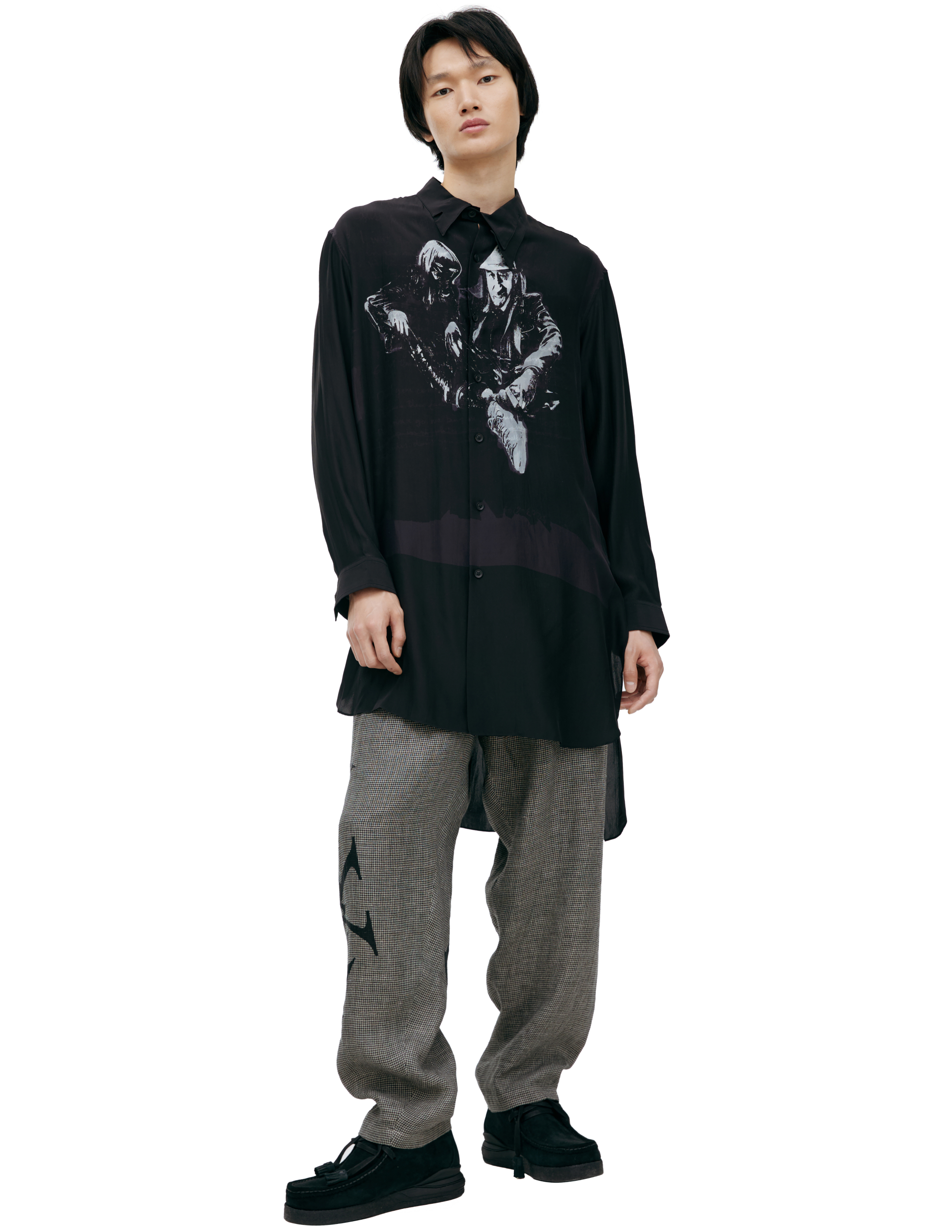 Шелковая рубашка с принтом Yohji Yamamoto HE-B57-421-1