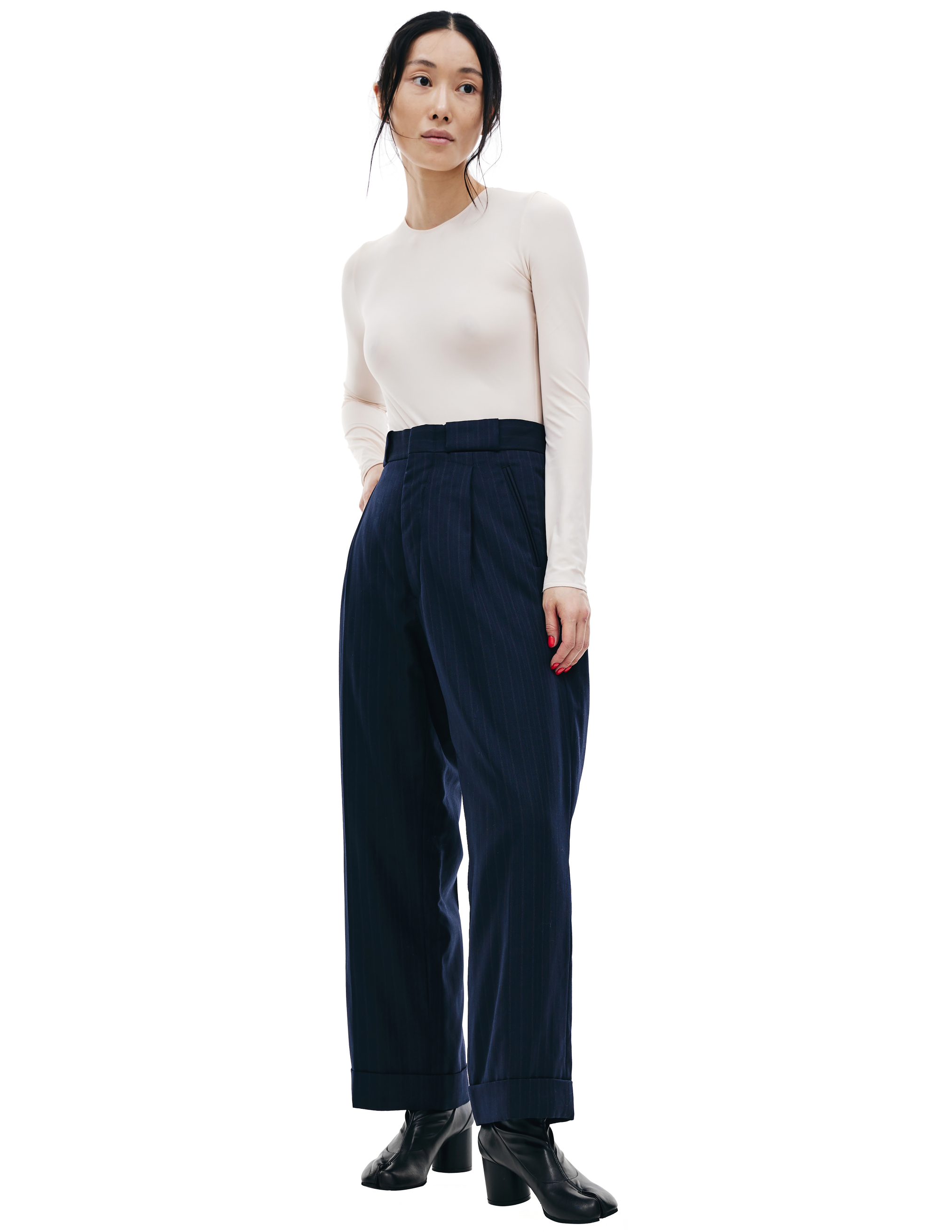 Утепленные шерстяные брюки в полоску Maison Margiela S29KA0287/S49445/002