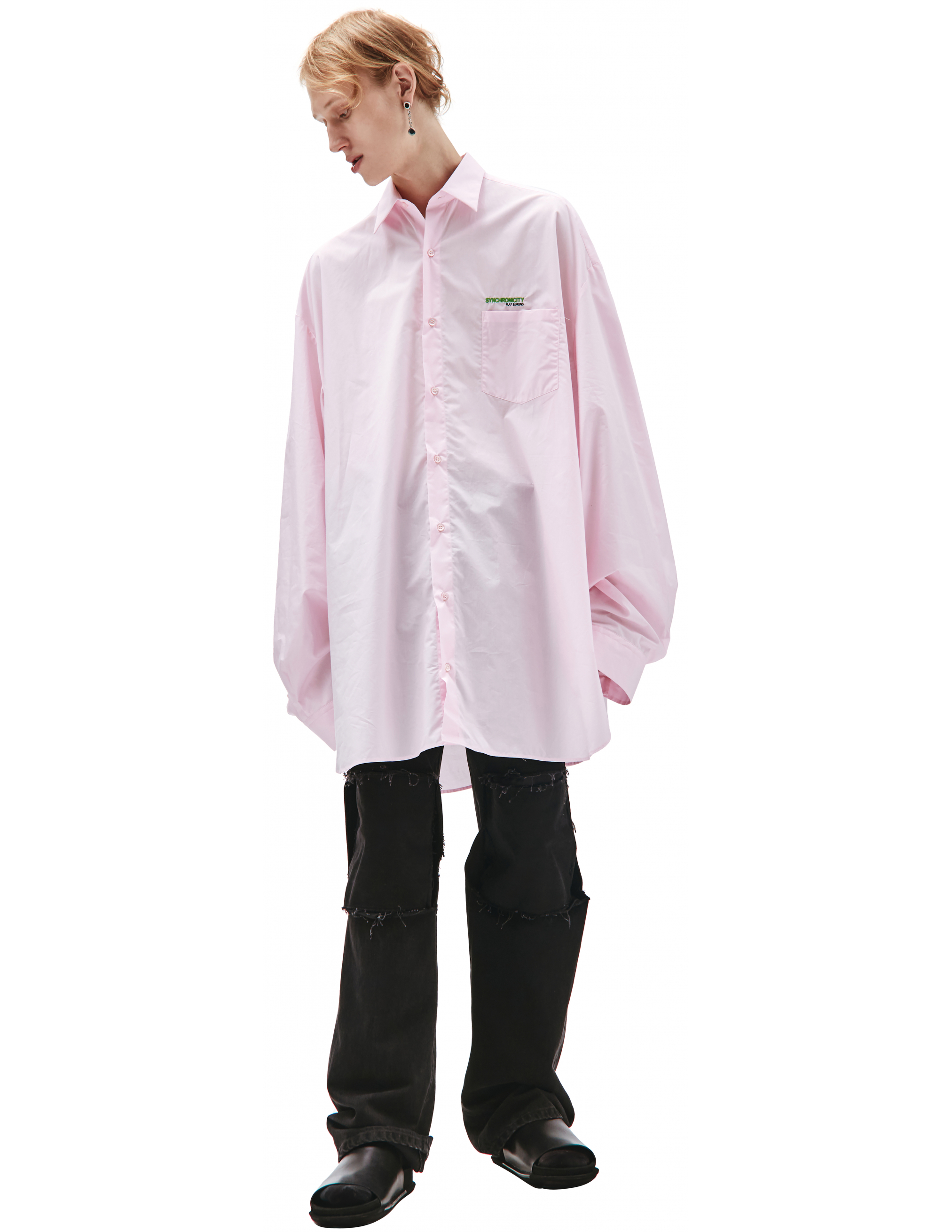 Розовая Оверсайз рубашка с принтом Raf Simons 212-M251-10007-0034