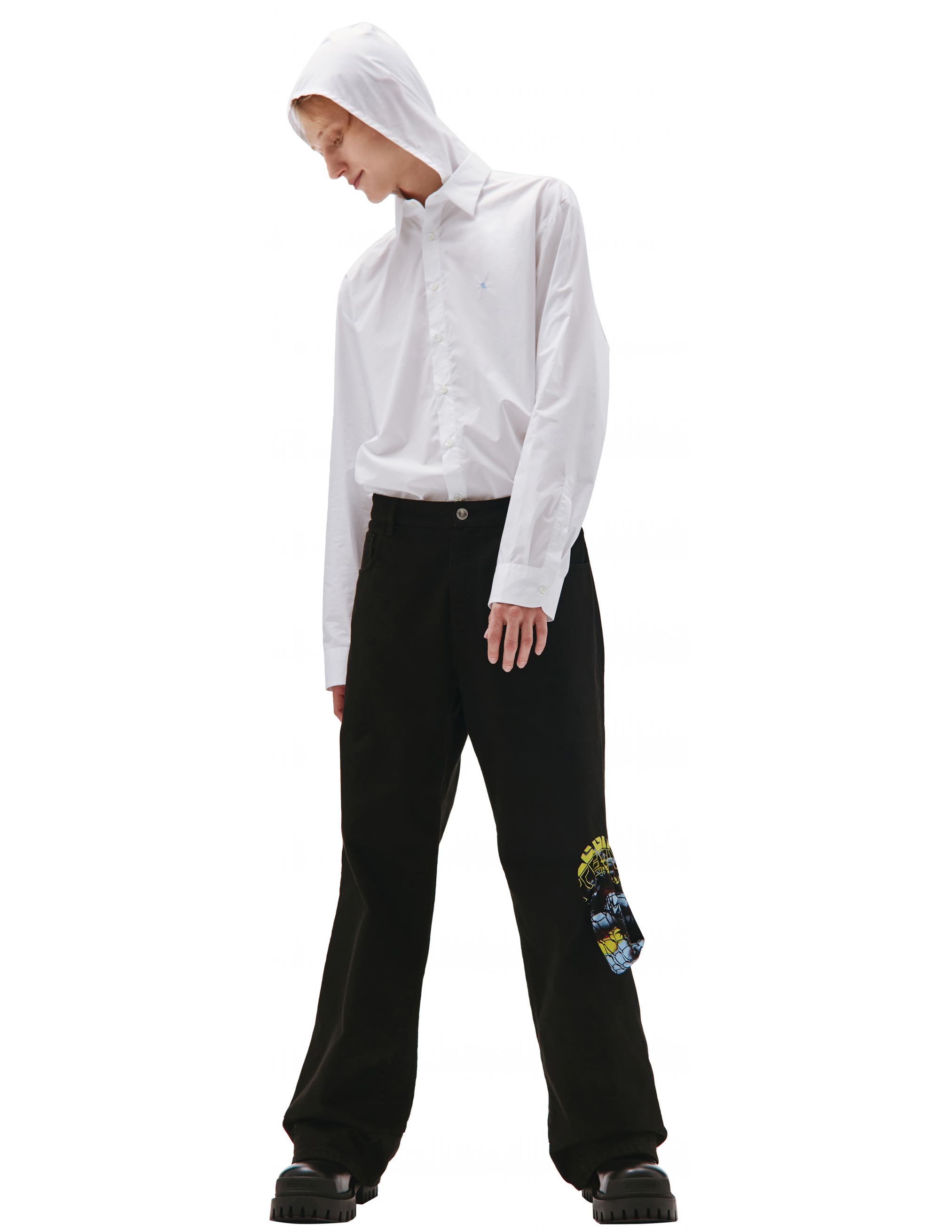 Широкие джинсы с графичными карманами Raf Simons 212-M315-10032-0099