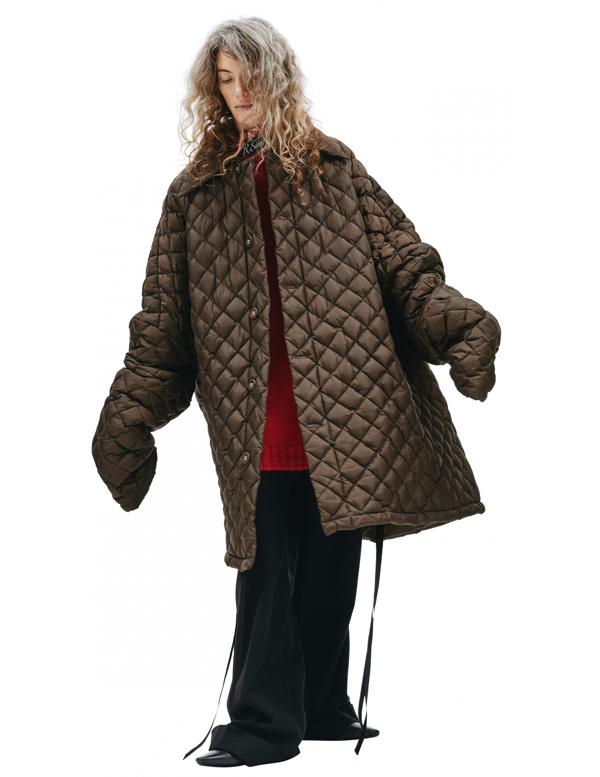 Стеганая оверсайз куртка коричневого цвета Raf Simons 212-M715-30080-0066