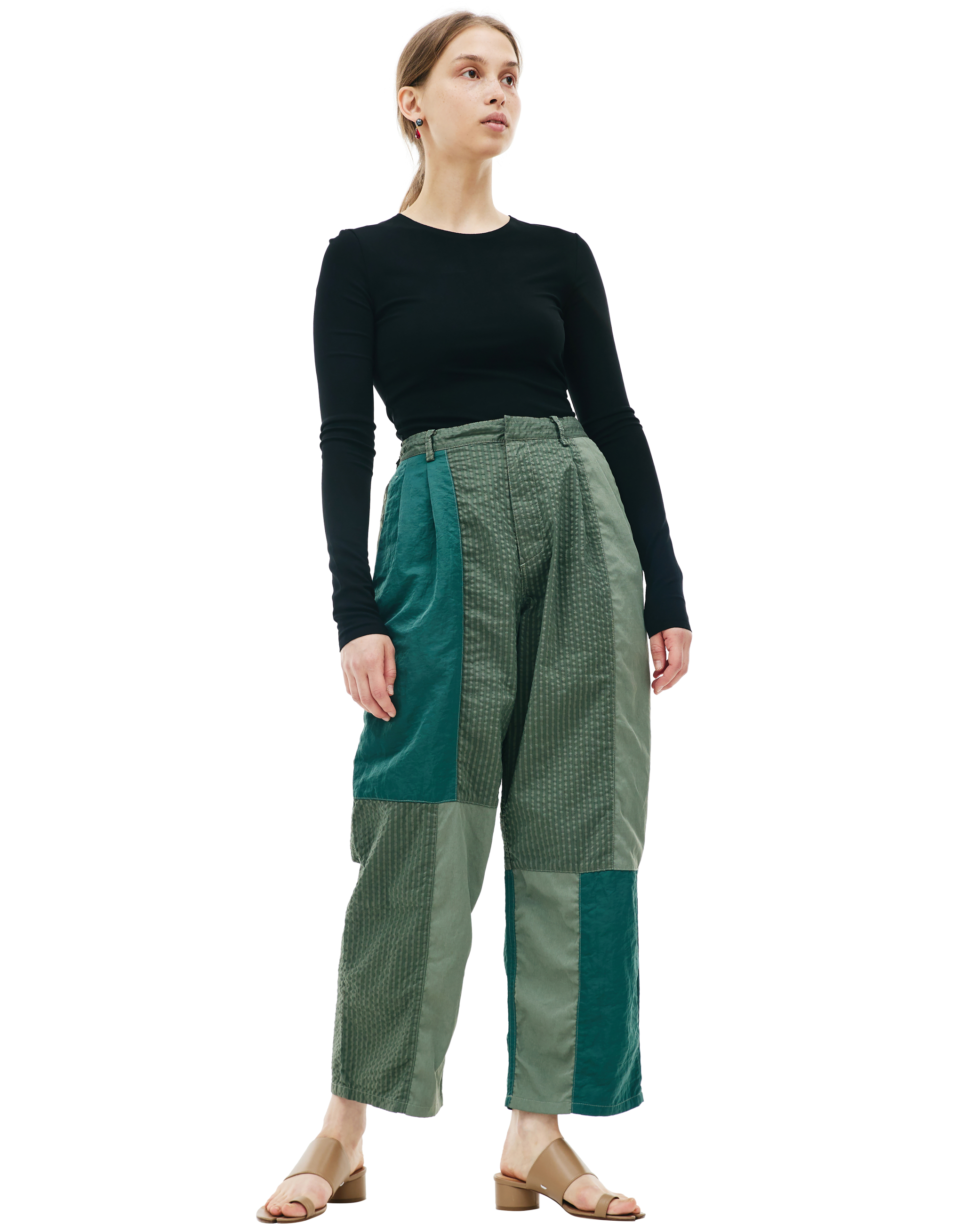Брюки пэчворк в полоску KIMMY KM-01/OLIVE