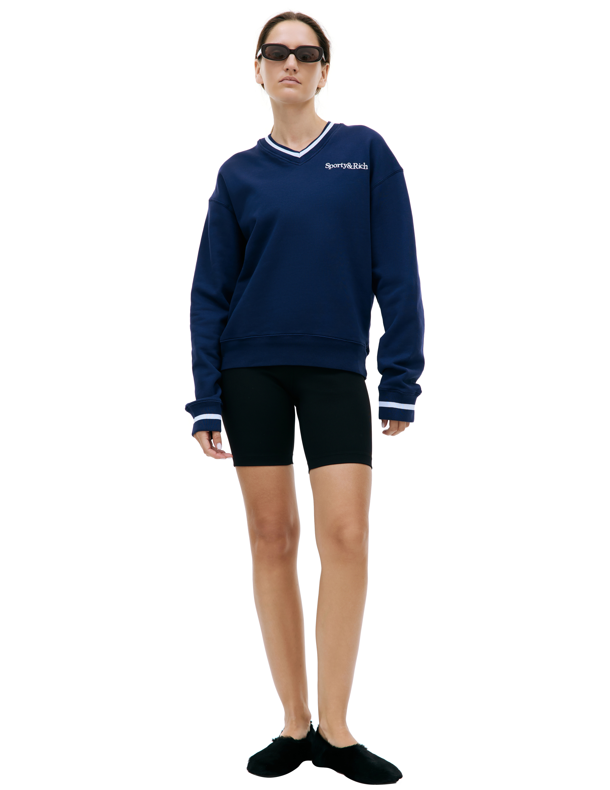 Синий свитшот с V-вырезом SPORTY & RICH VN831NA