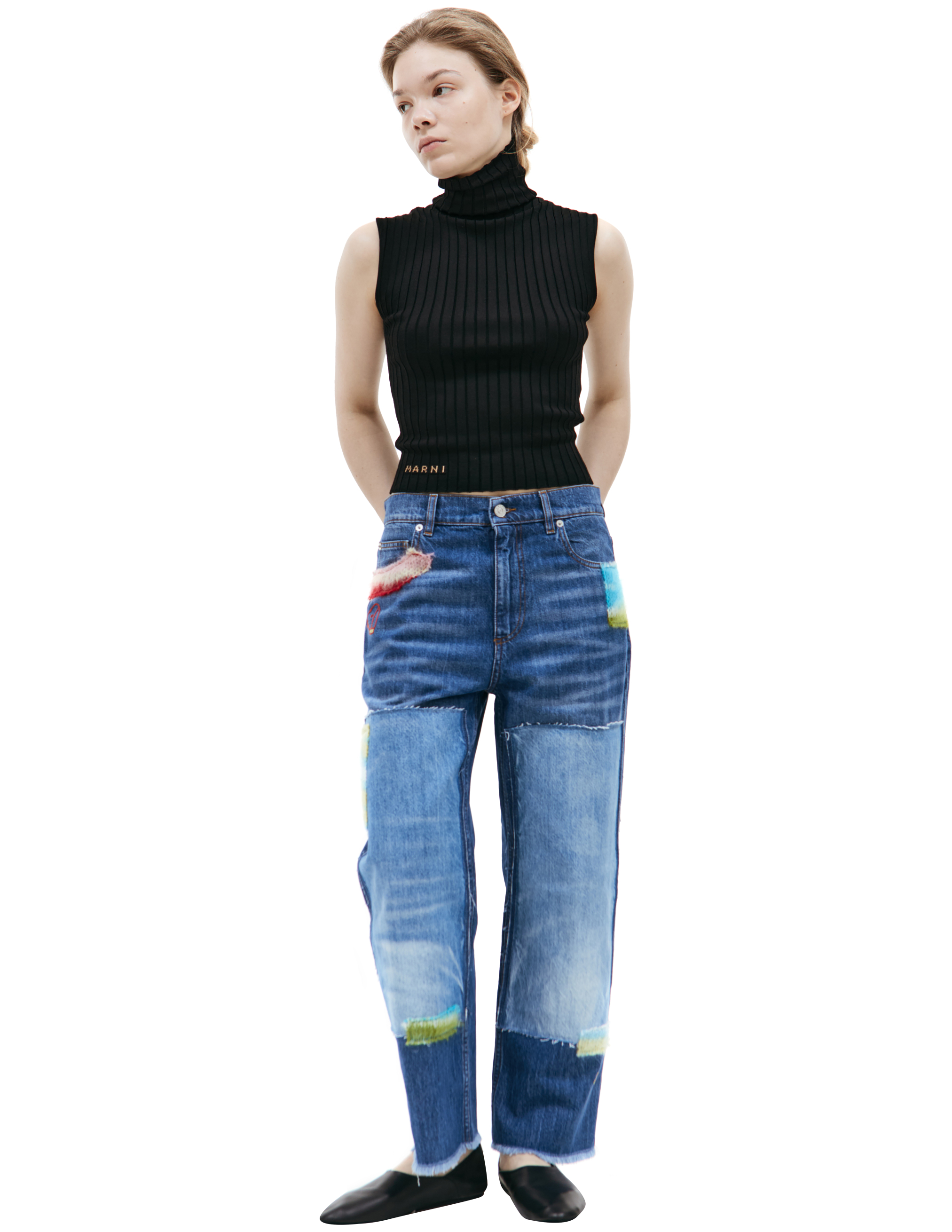 Синие джинсы с патчами Marni PAJD0425L4/USCW23/SDB50