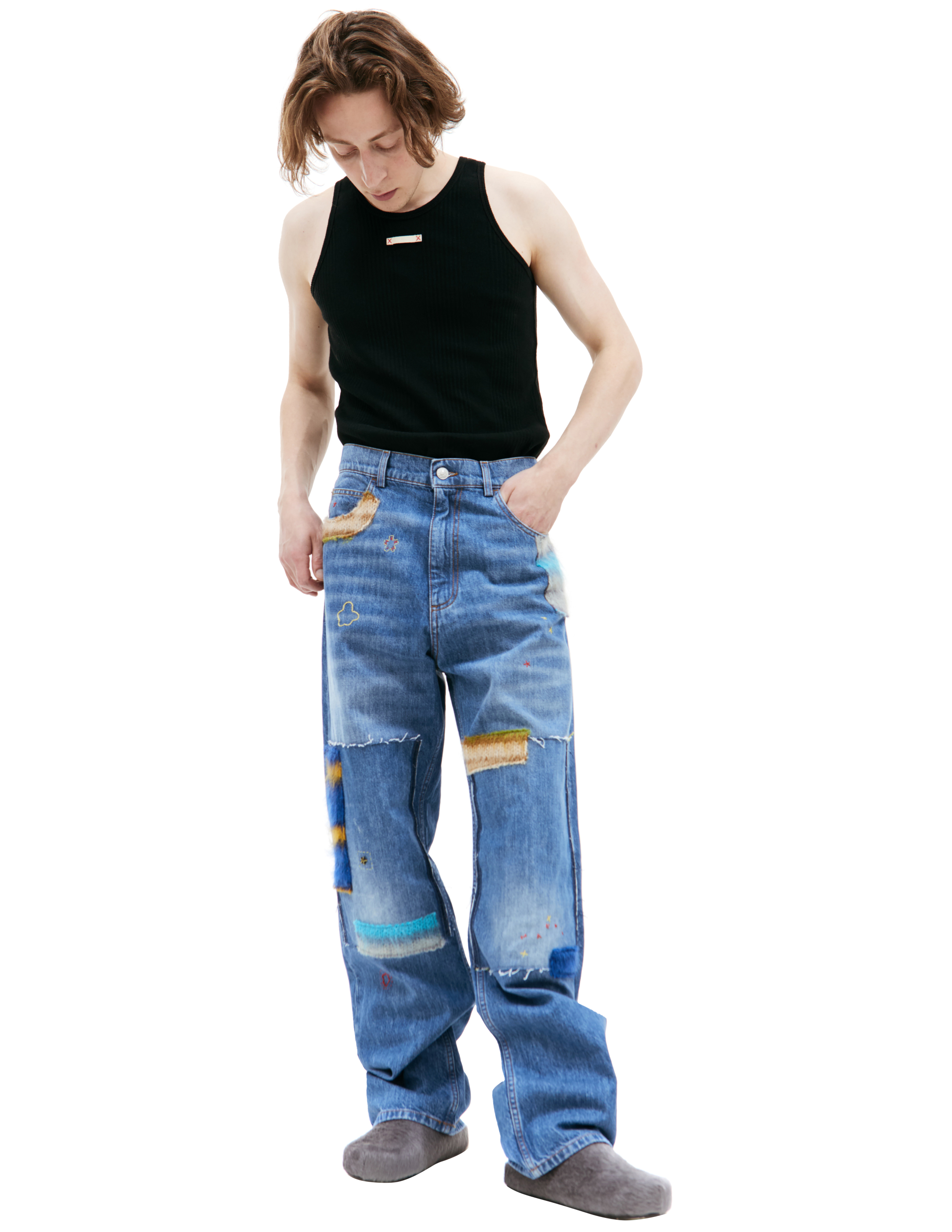 Синие джинсы с патчами Marni PUJU0021L4/USCW23/SDB50/M