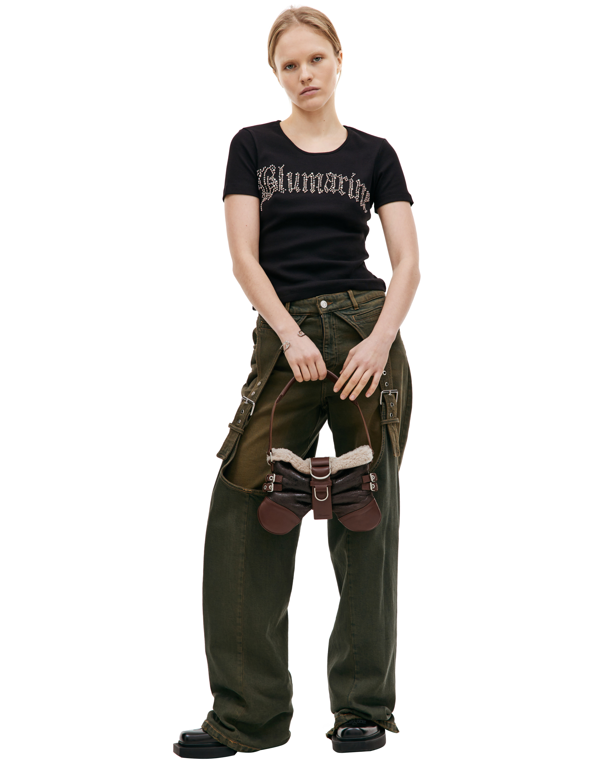 Черная футболка с логотипом в готическом стиле Blumarine A34/4T018A/N0990