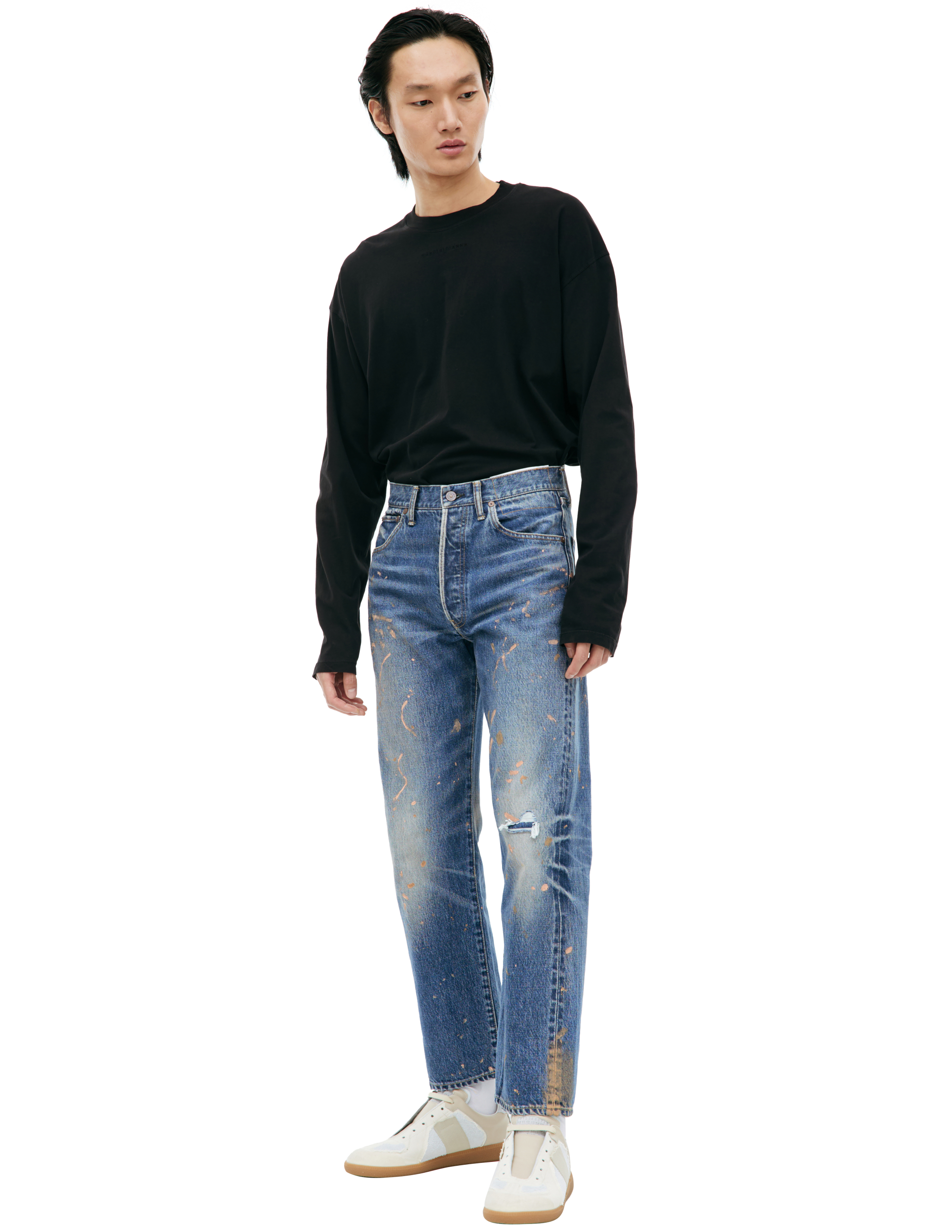 Синие джинсы с эффектом краски visvim 0124205005007