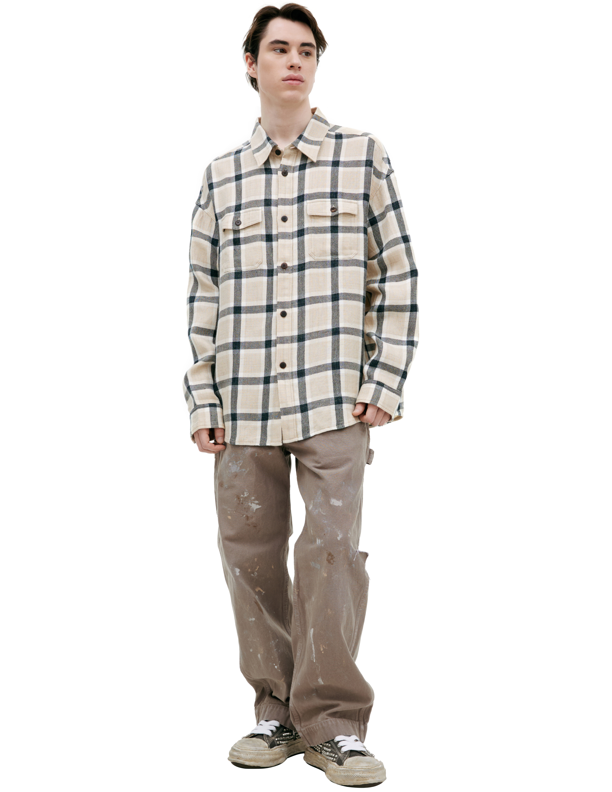 Льняная рубашка в клетку visvim 0125105011028