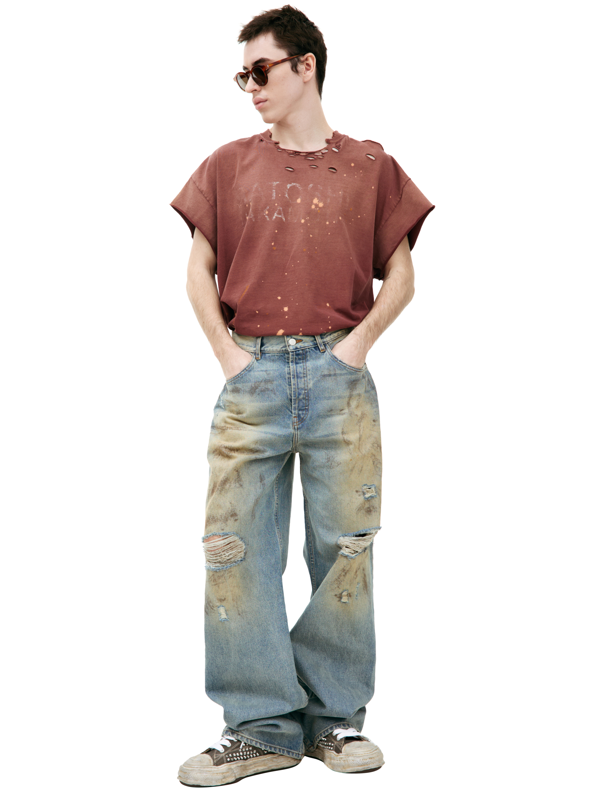 Прямые джинсы с эффектом грязи Satoshi Nakamoto FW24PNT007