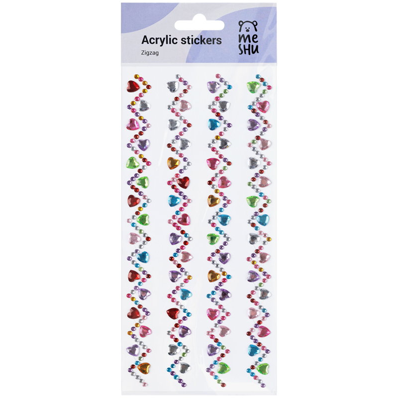 Наклейки акриловые MESHU "Zigzag", 25*10 см, стразы, 396 наклеек, инд. уп., европодвес MESHU-MS_46771