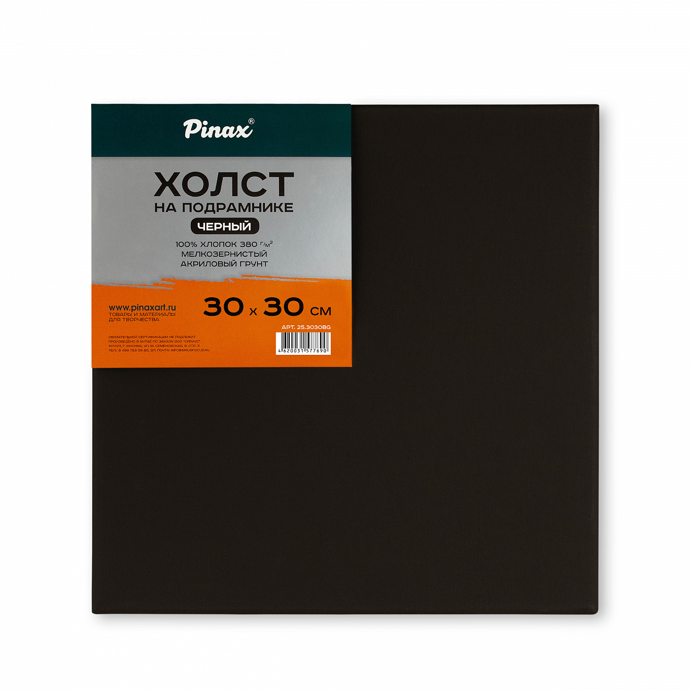 Холст на подрамнике Pinax 30х30 см 380 г, 100% хлопок, грунт черный P-25.3030BG