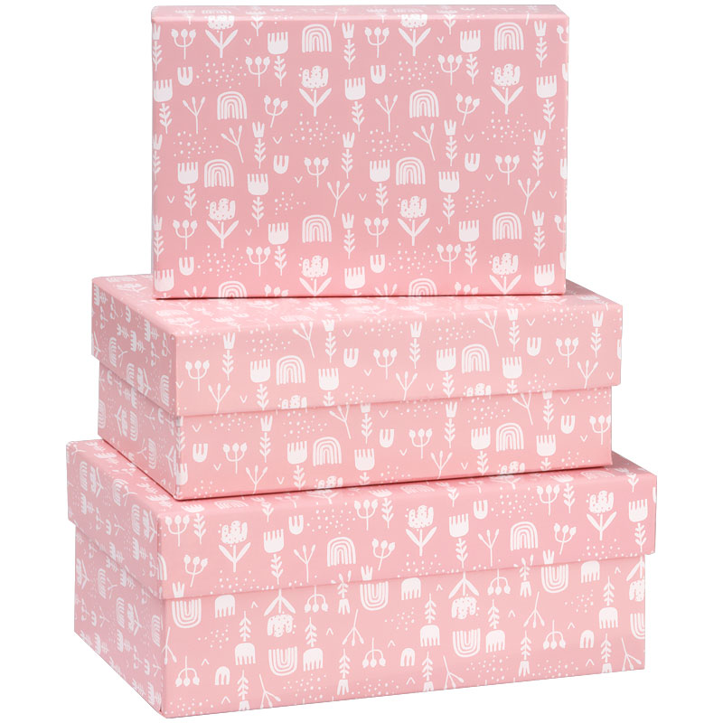 Набор прямоугольных коробок 3в1, MESHU "White flowers", (19*12*7,5-15*10*5см) MESHU-Кп_41108