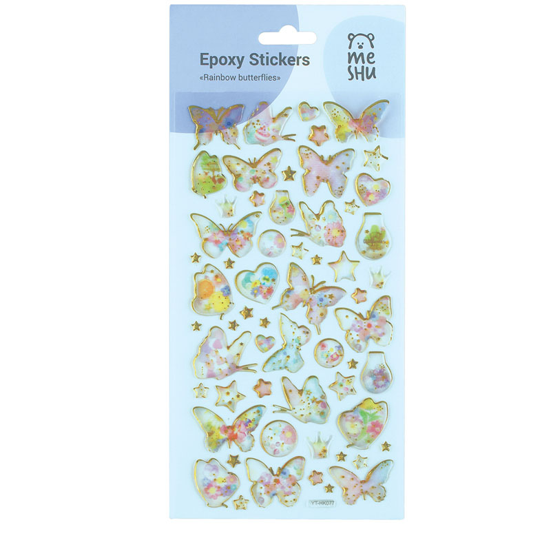 Наклейки гелевые MESHU "Rainbow butterflies", 10*22см, 57 наклеек MESHU-MS_36642