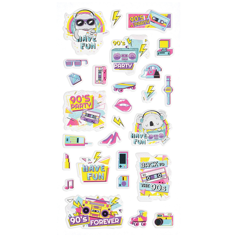 Наклейки объемные MESHU "90 s party", 10*24см, 27 наклеек MESHU-MS_36925