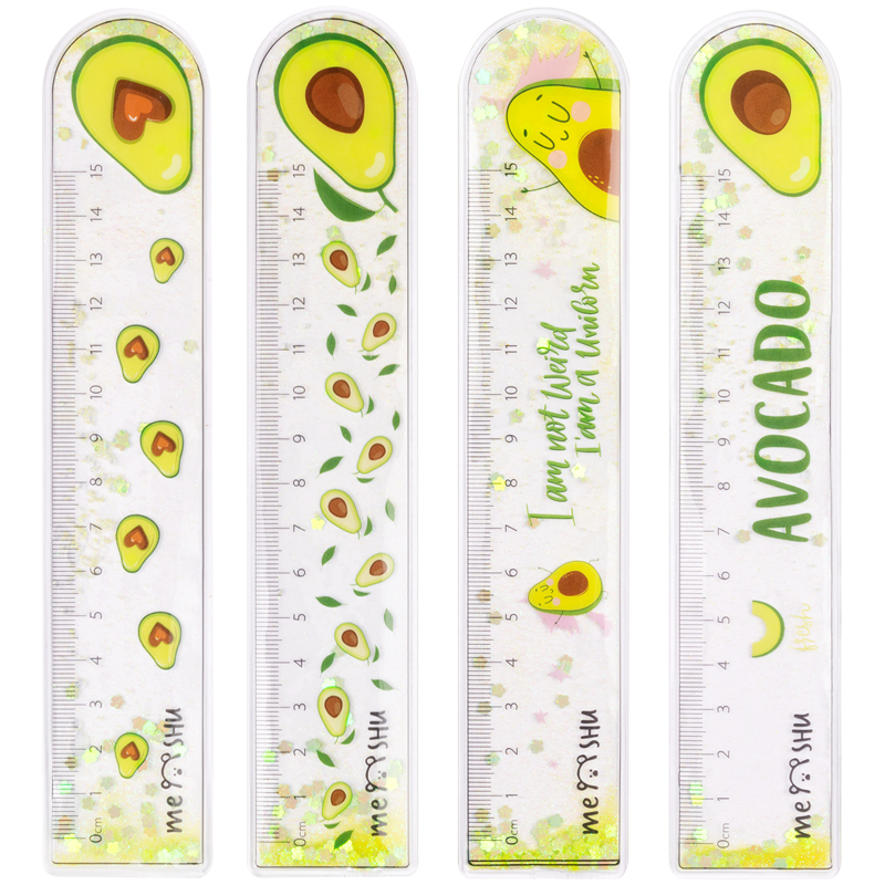 Линейка пластиковая MESHU "Avocado" 15 см, с блестками, гибкая, ассорти, европодвес MESHU-SRav_65523