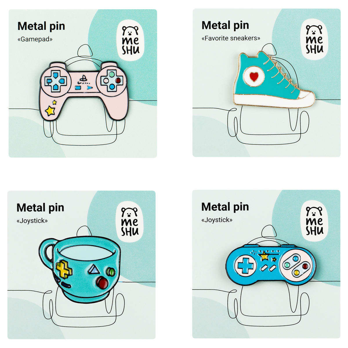 Набор металлических значков MESHU "Gamer's set", эмаль, 4 шт Meshu-MS_53656