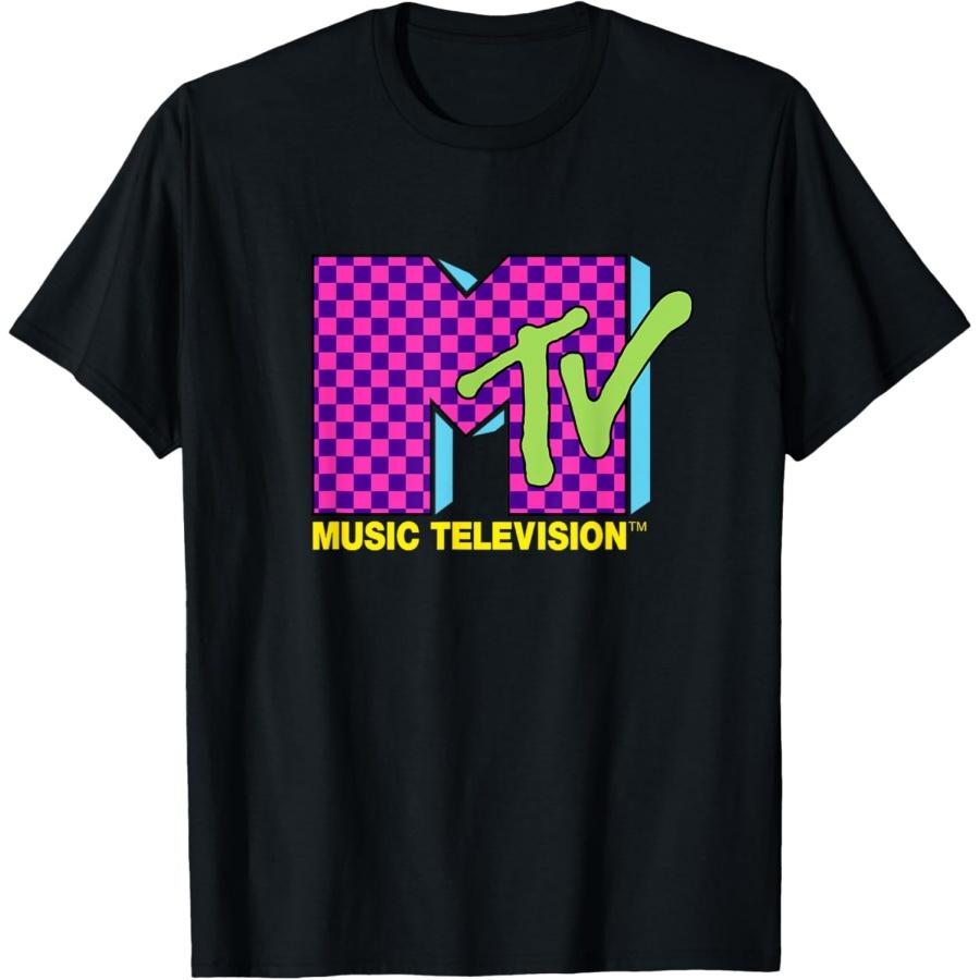 Футболка с логотипом MTV Music Television в стиле ретро 80-х, неоново-розовая клетка S разноцветный Autumn to Frost Leaves
