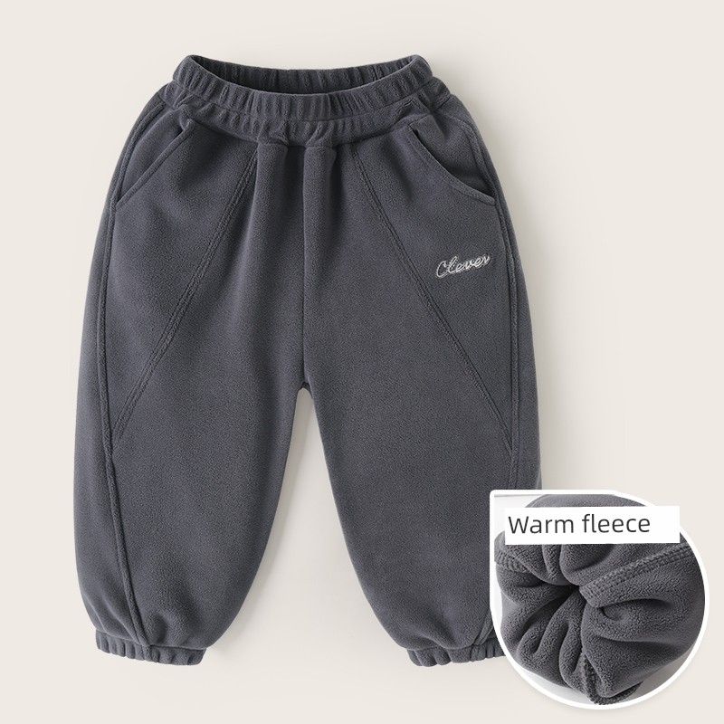 Style Boys  Pants with Fleece, Winter Clothing for Girls, Integrated Fleece Cotton Pants, Thickened Sweatpants, Ollie Fleece Children s Clothing Dark gray 110cm black TAOMall