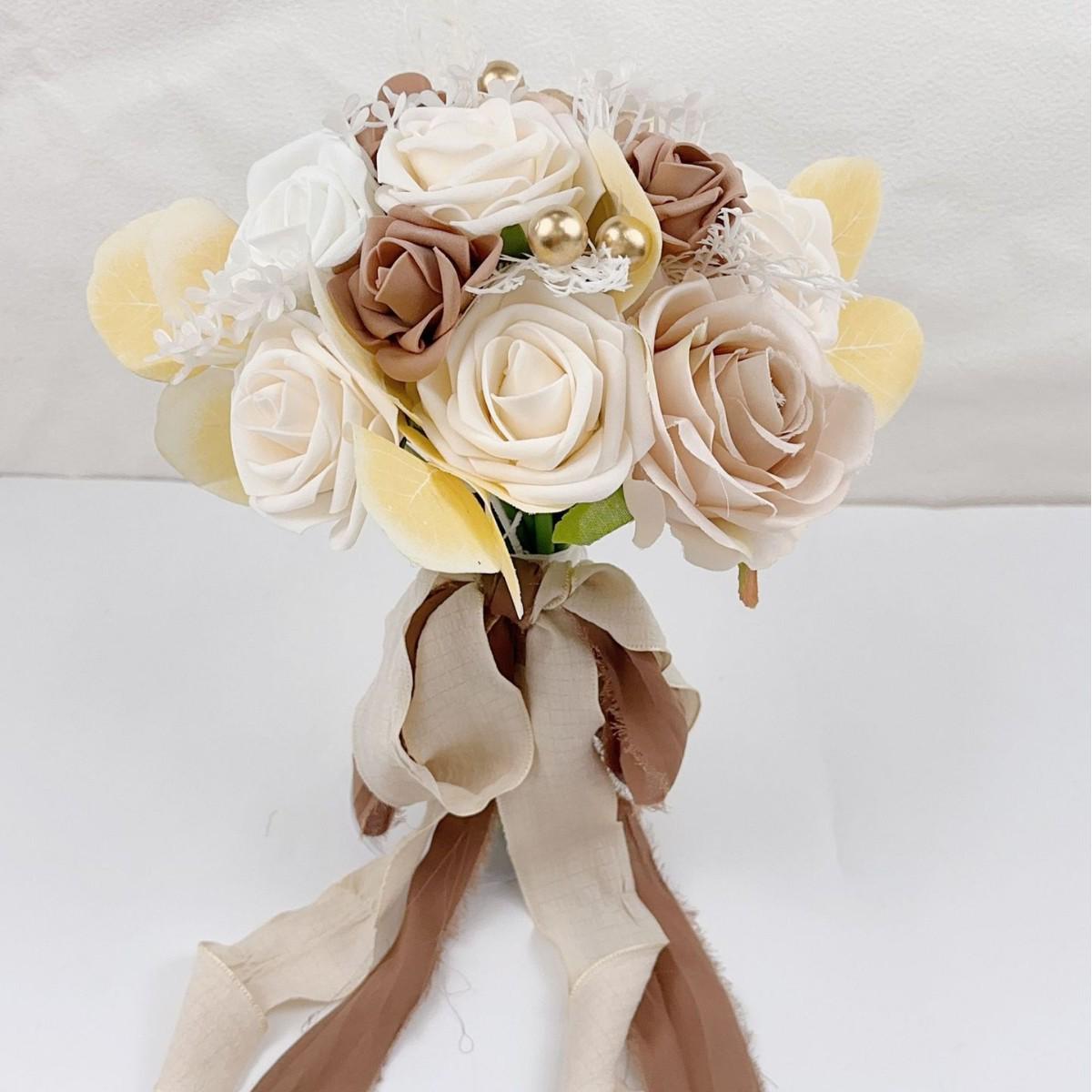 Богемный кофейно-розовый искусственный свадебный букет для фотосъемки beige Pickerr