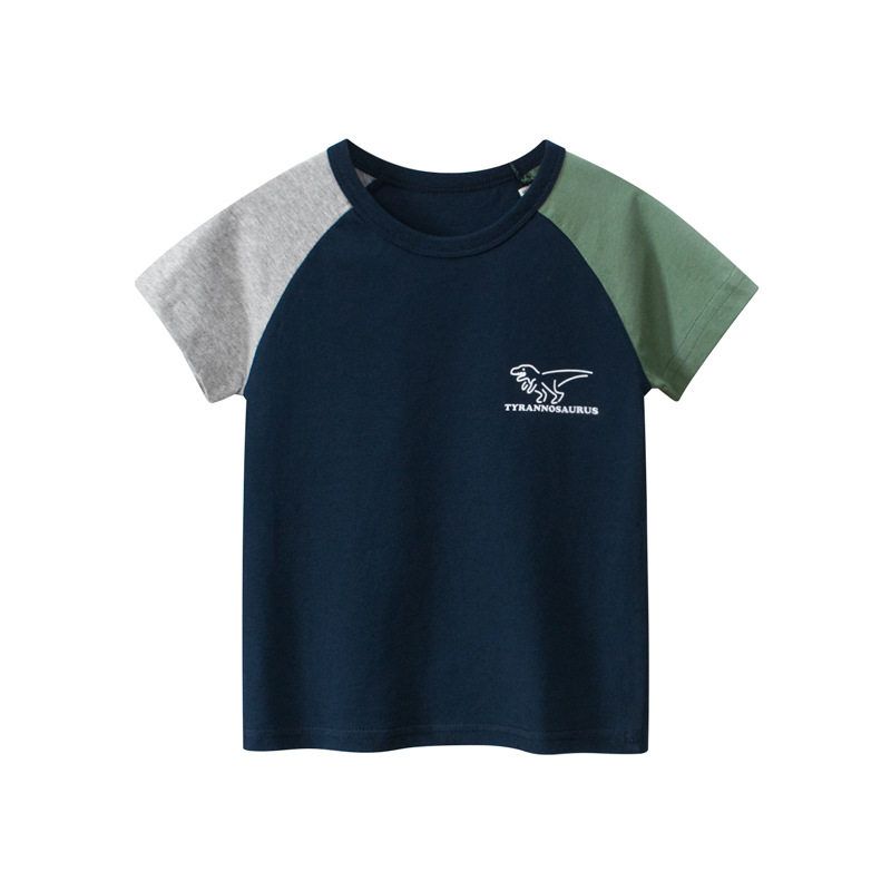 27Kids Summer Baby Boy s Contrast Color Half Sleeve Dinosaur Children s Clothing Navy blue 90 gray TAOMall
