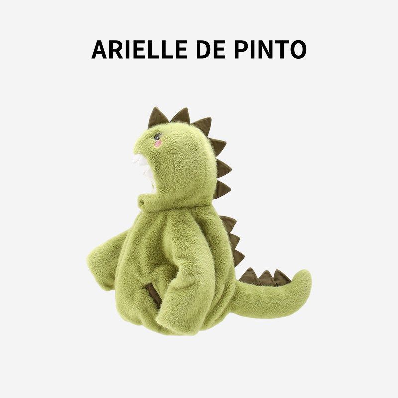 Французское зимнее пальто Arielle De Pinto для мальчиков и девочек, толстая хлопковая куртка с мультяшной флисовой подкладкой, меховая куртка с маленьким динозавром Green Fleece-Lined 140 beige TAOMall