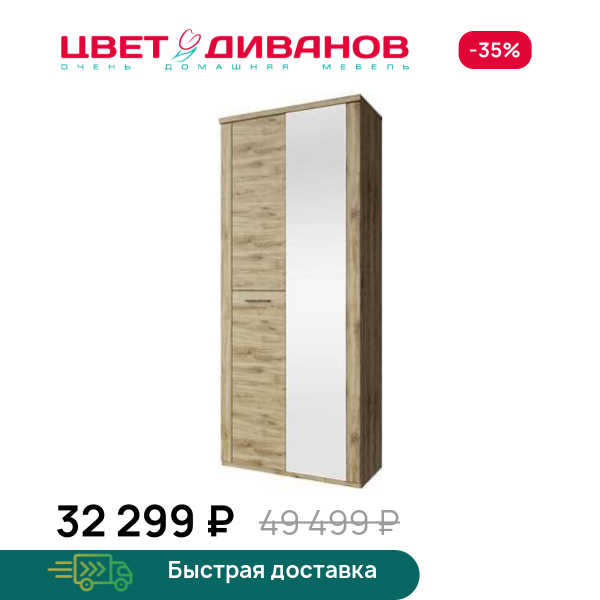 Шкаф двустворчатый с зеркалом Альтеро New 2DZ Цвет Диванов ЦБ-00162613