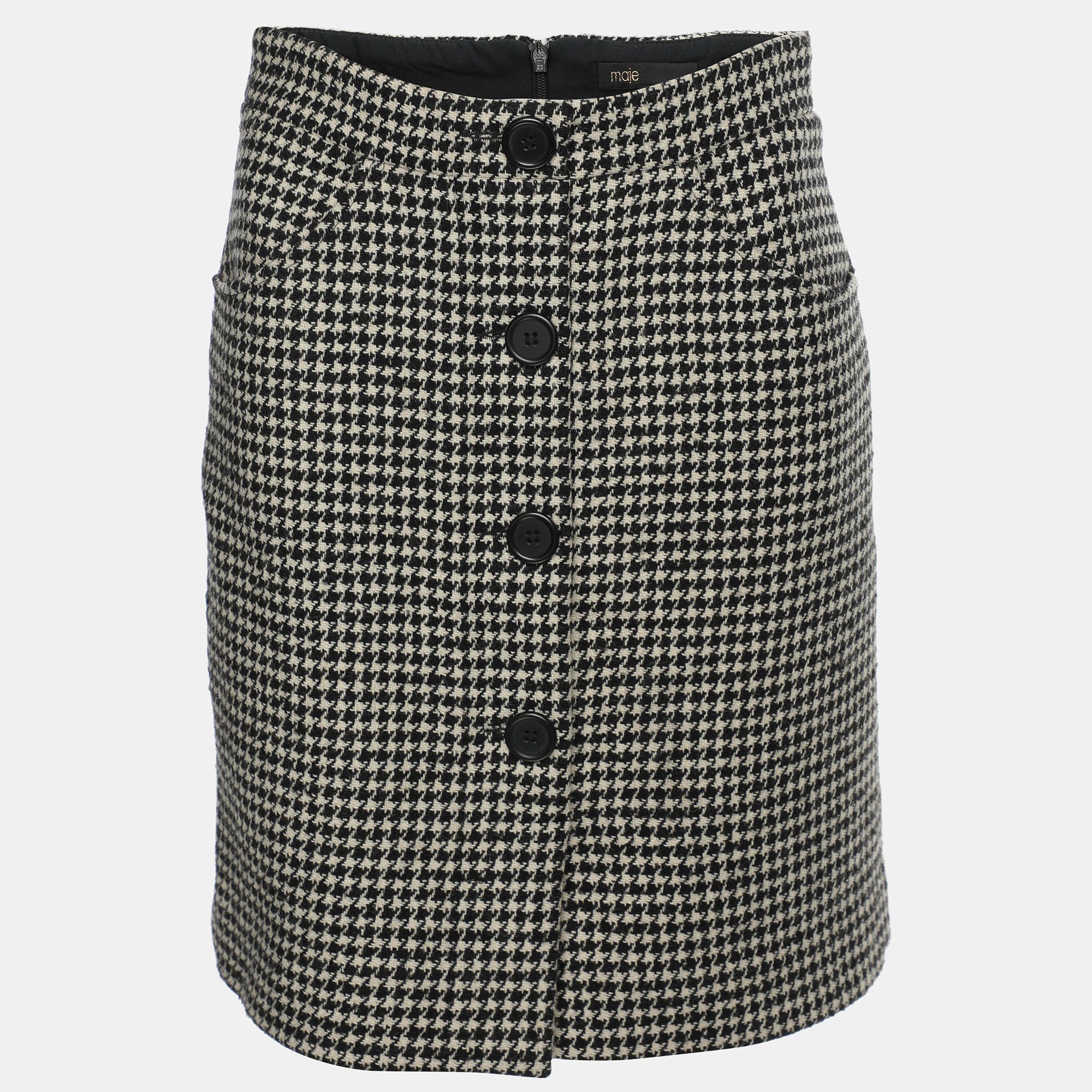 Maje White/Black Wool Blend Button Detail Mini Skirt M