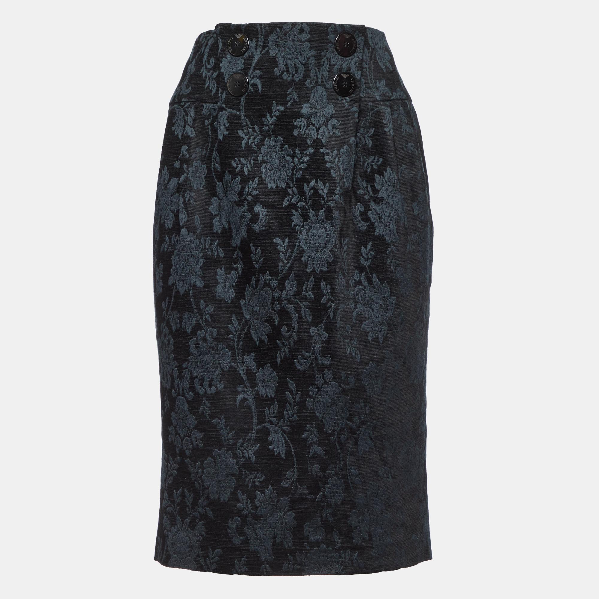 Emporio Armani Black Floral Jacquard Midi Skirt M