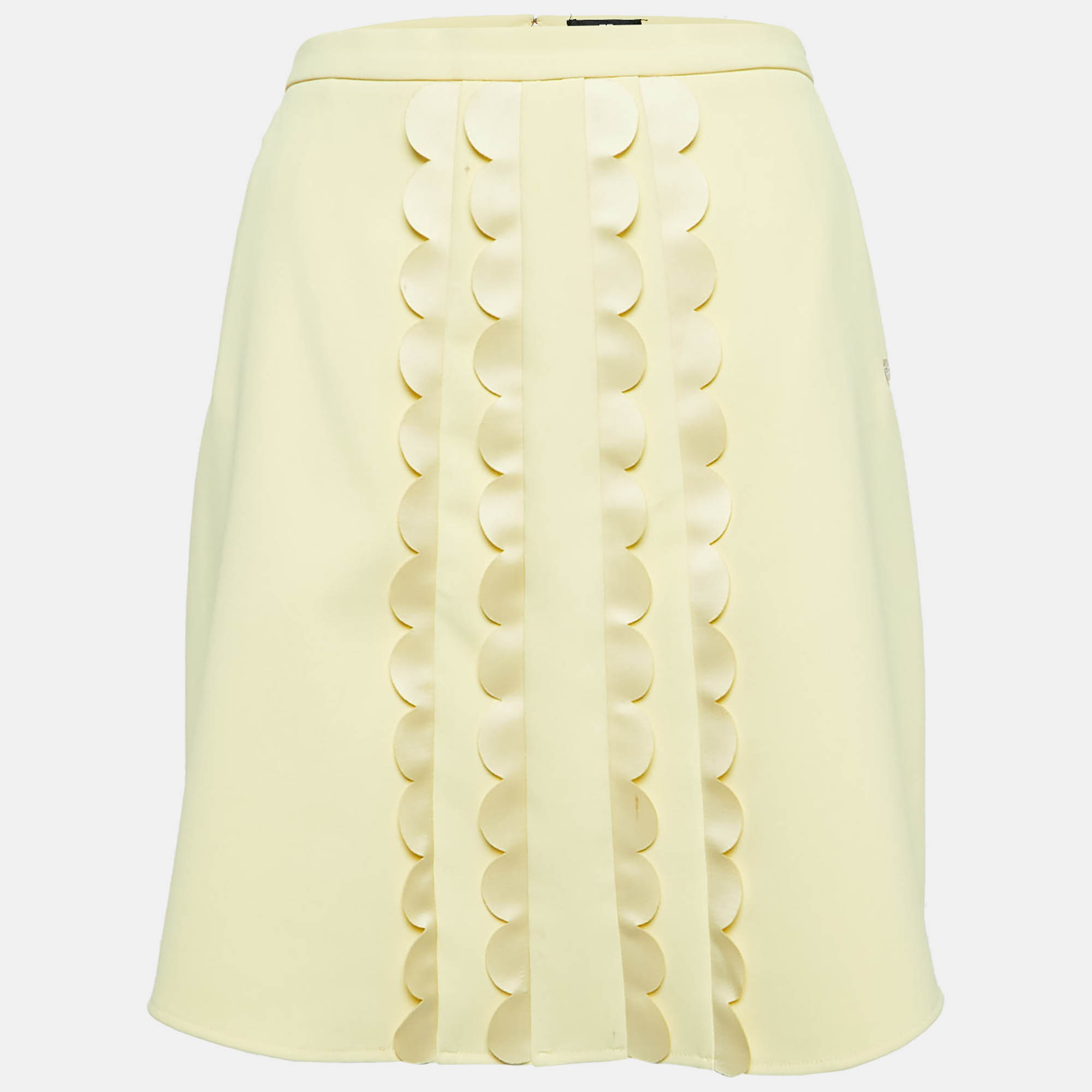 Elisabetta Franchi Yellow Crepe Scallop Detail Mini Skirt M