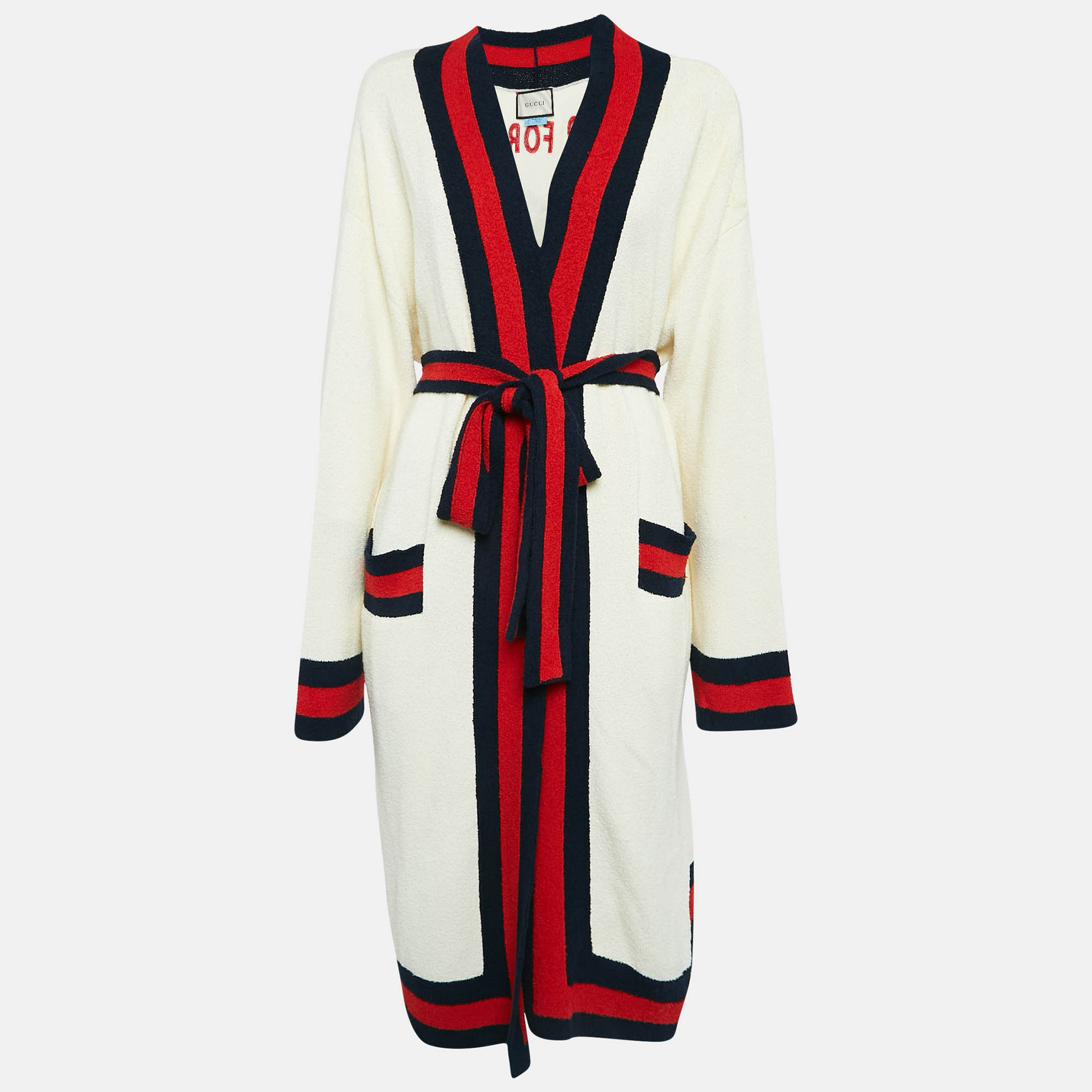 Gucci Cream Web Blind For Love Cotton Terry Tiger Embellished Cardigan M