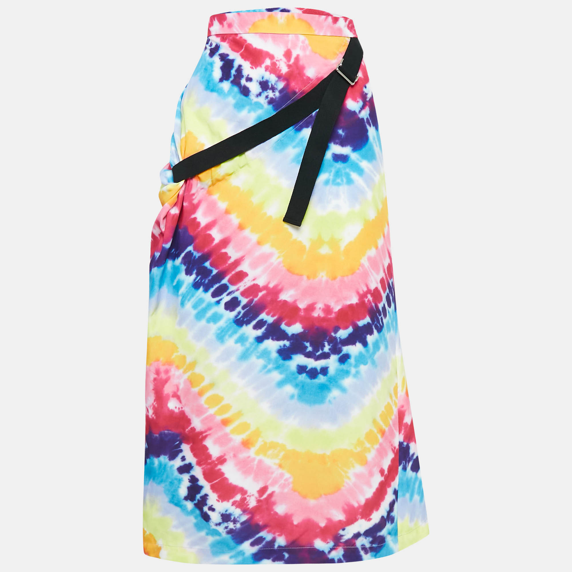 Kenzo Multicolor Tie-Dye Print Satin Belted Midi Skirt M