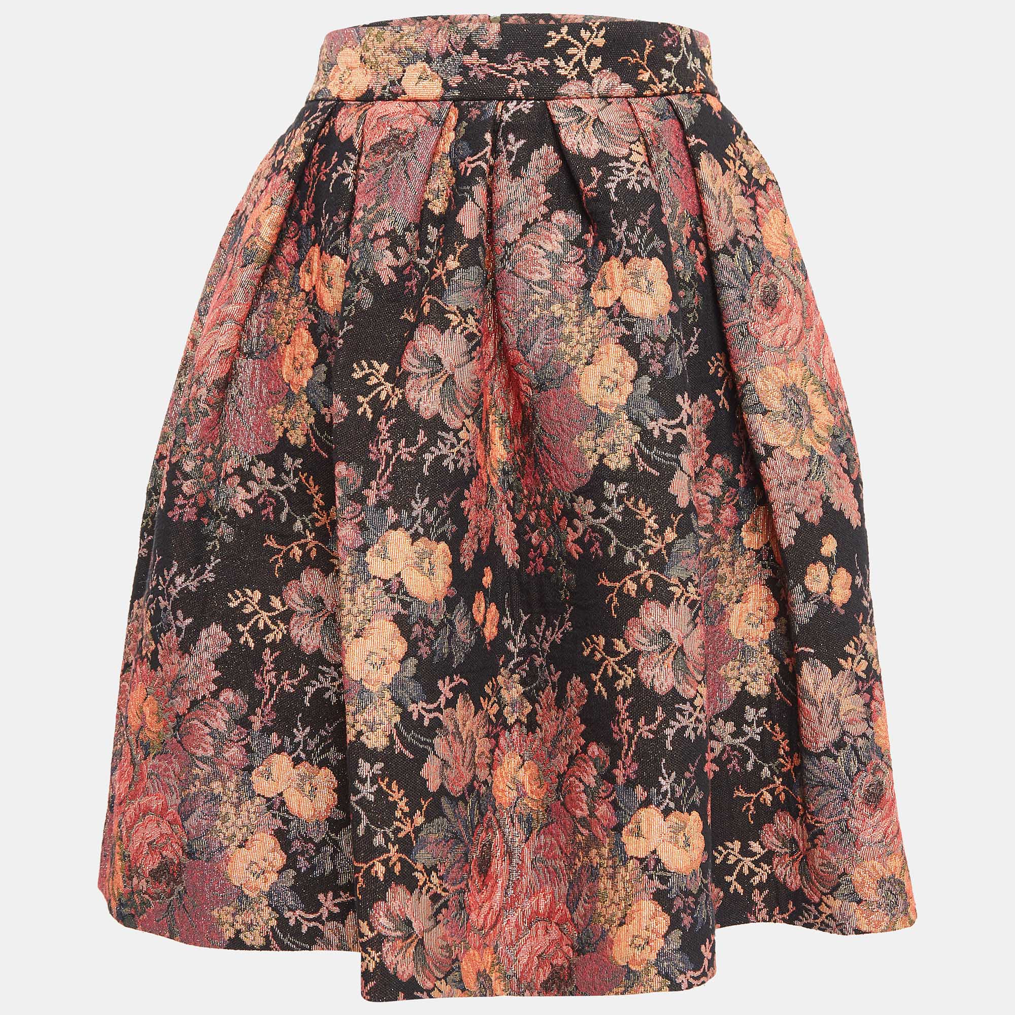 Maje Black Jacquard Lurex Pleated Knee-Length Skirt L