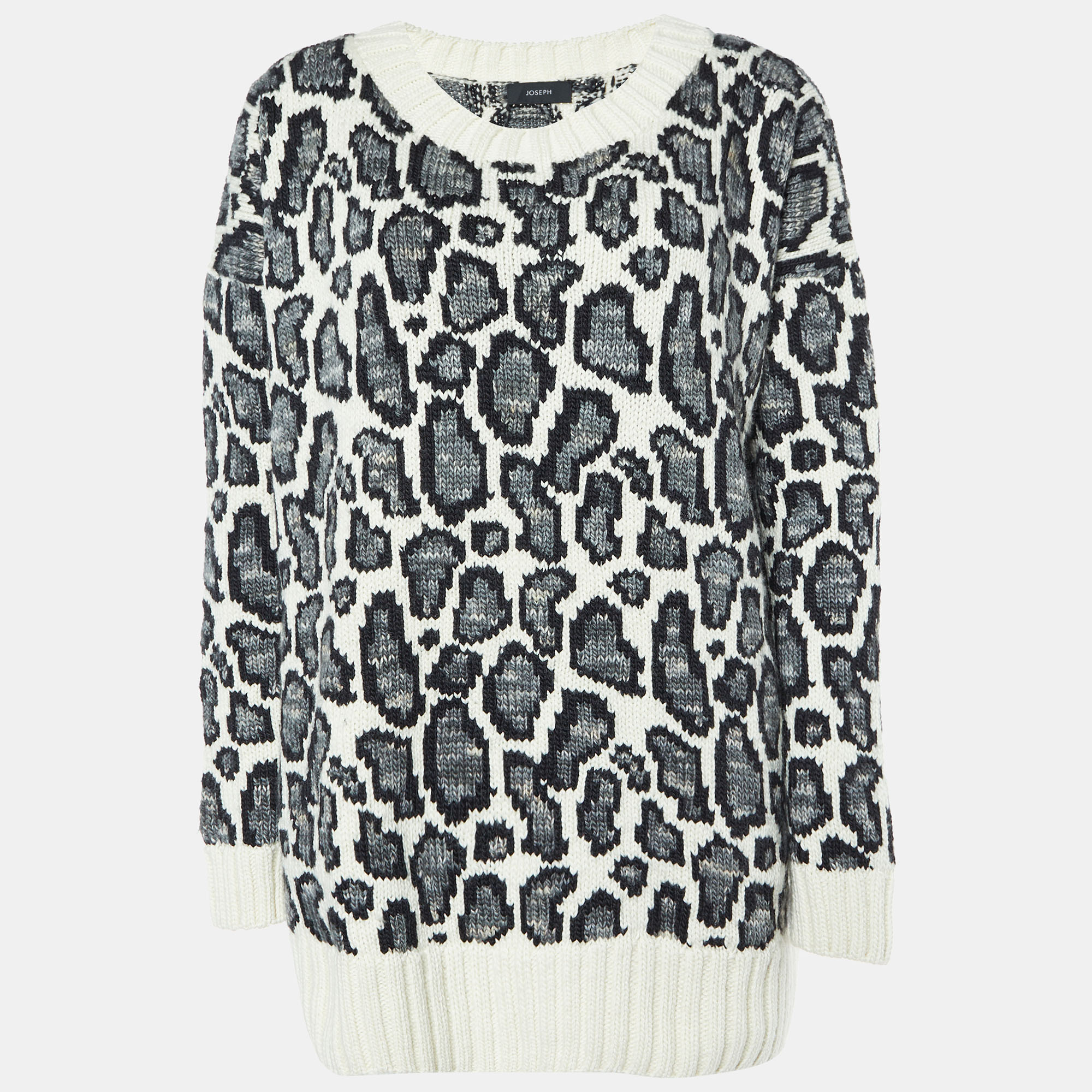 Joseph Animal Patterned Jacquard Wool Round Neck Sweater S