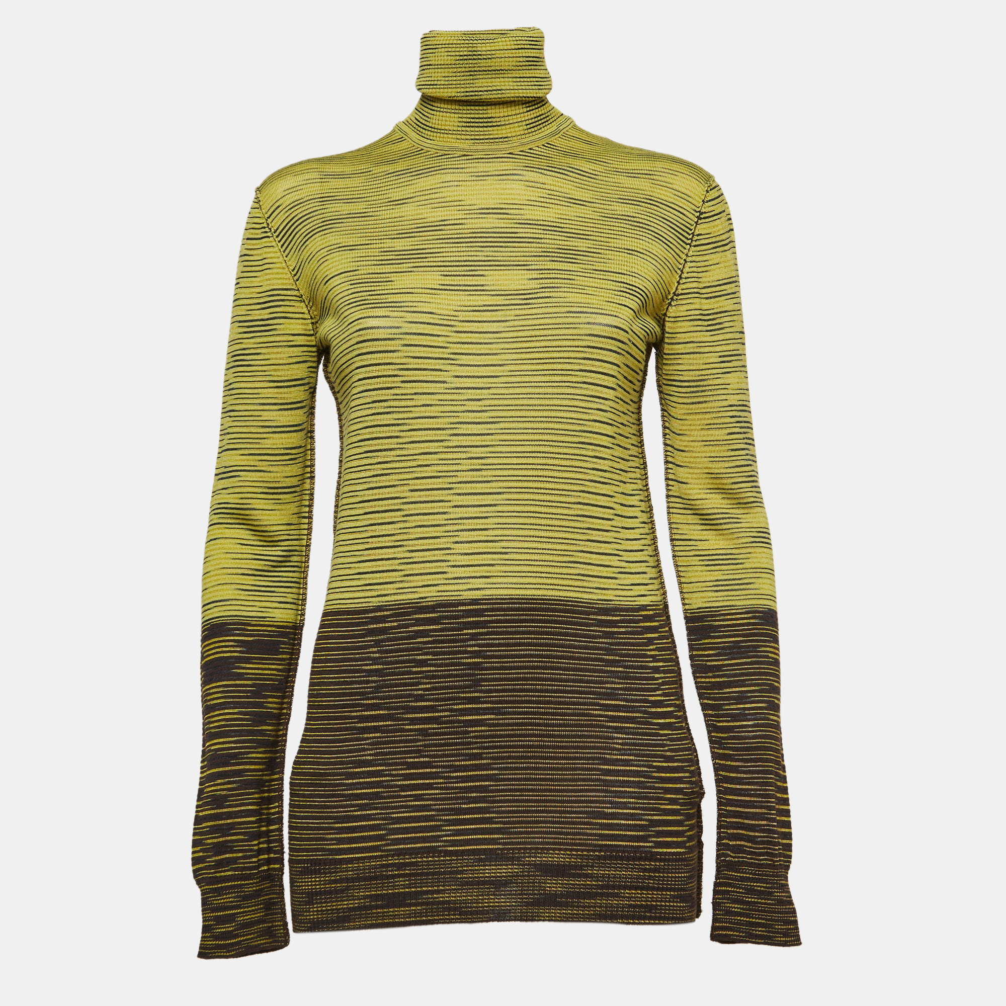 M Missoni Yellow/Brown Patterned Knit Turtle Neck Sweater L