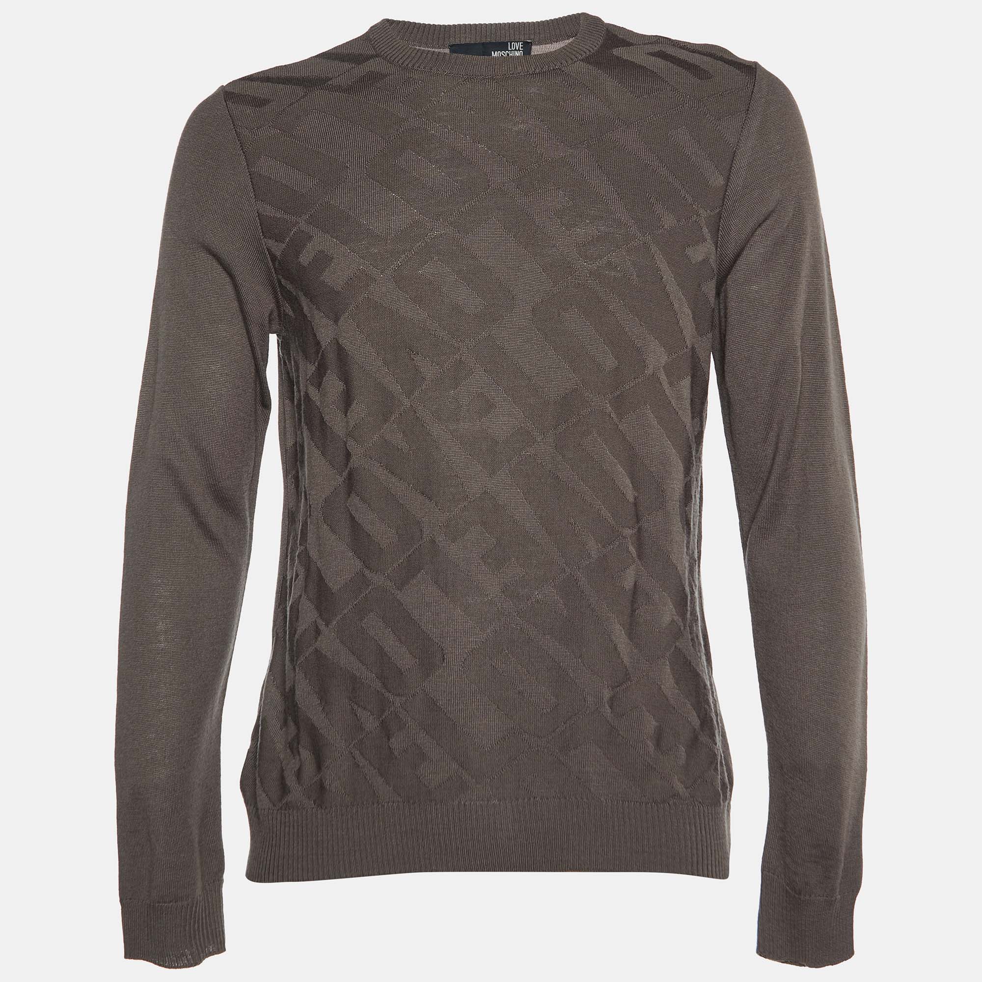 Love Moschino Brown Love Pattern Wool Knit Sweater L