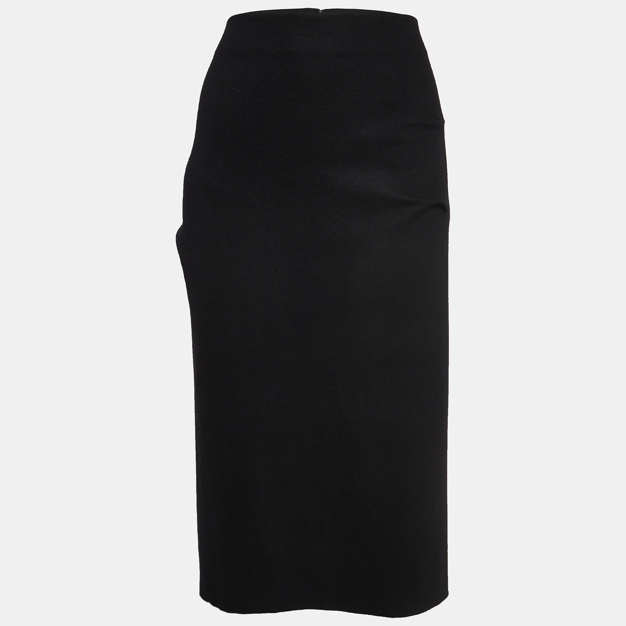 Diane Von Furstenberg Black Wool Pleated Detail Pencil Skirt L