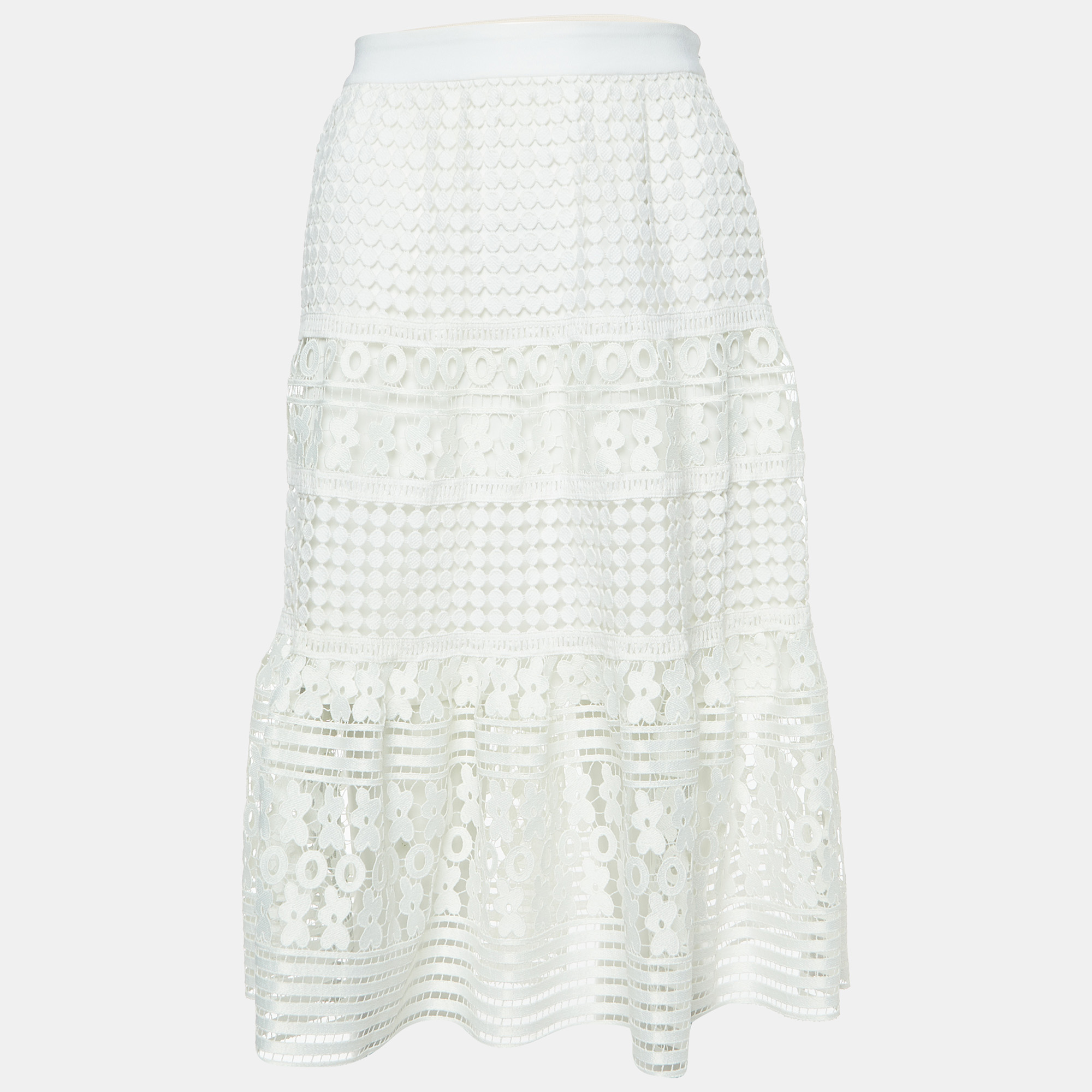 Diane Von Furstenberg White Lace Knee-Length Skirt M