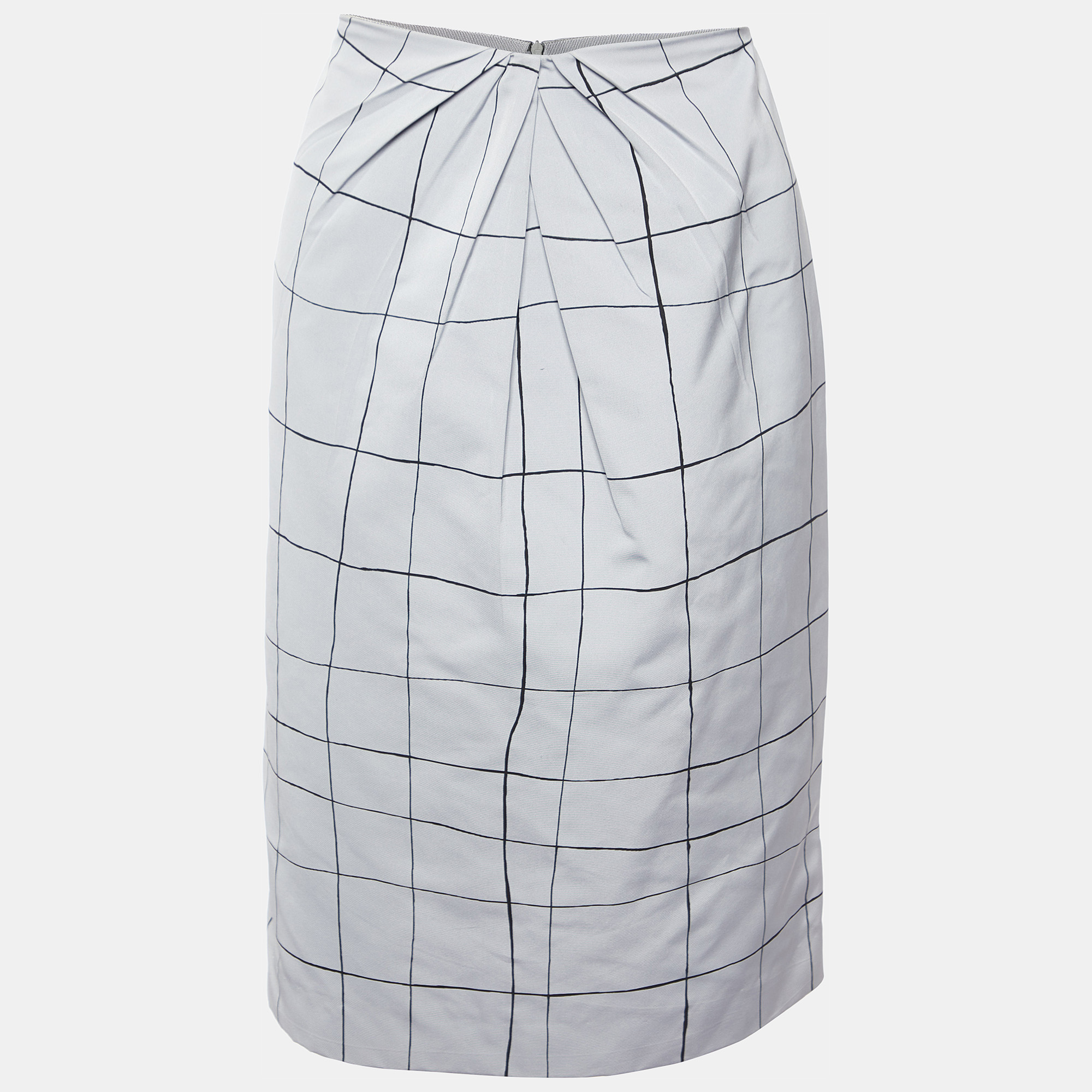 Valentino Grey Checked Faille Knee Length Skirt M