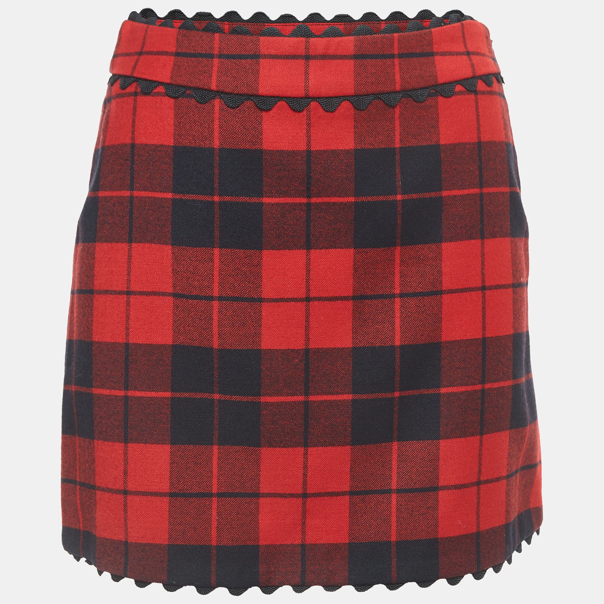 Moschino Cheap and Chic Red Checked Wool Mini Skirt S