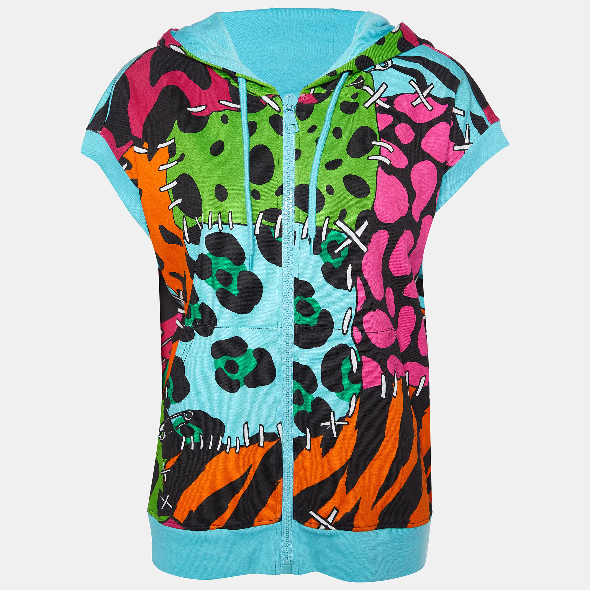 Moschino Cheap And Chic Multicolor printed Cotton Knit Sleeveless Hoodie L