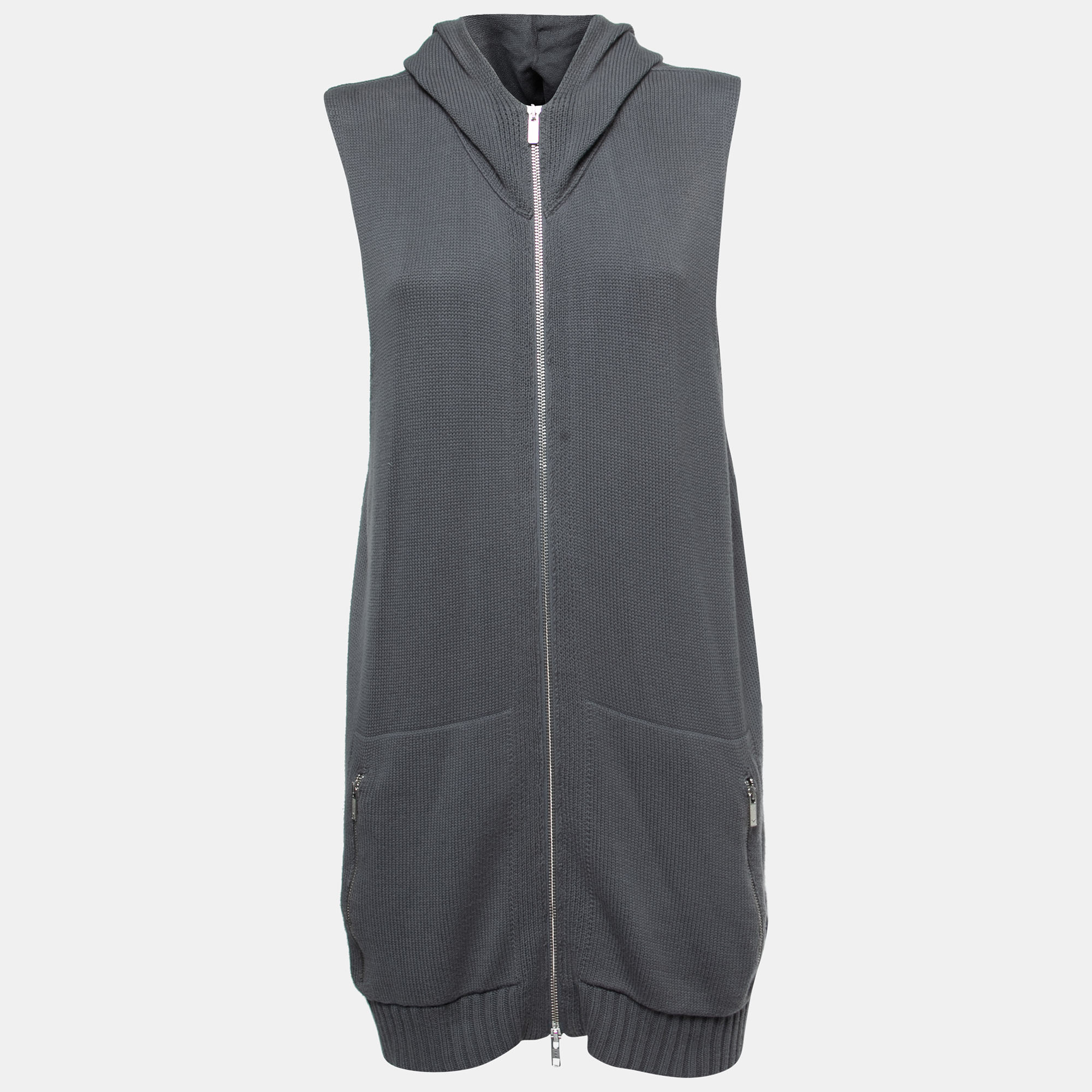 Emporio Armani Grey Knit Zip Front Hooded Cardigan 3XL
